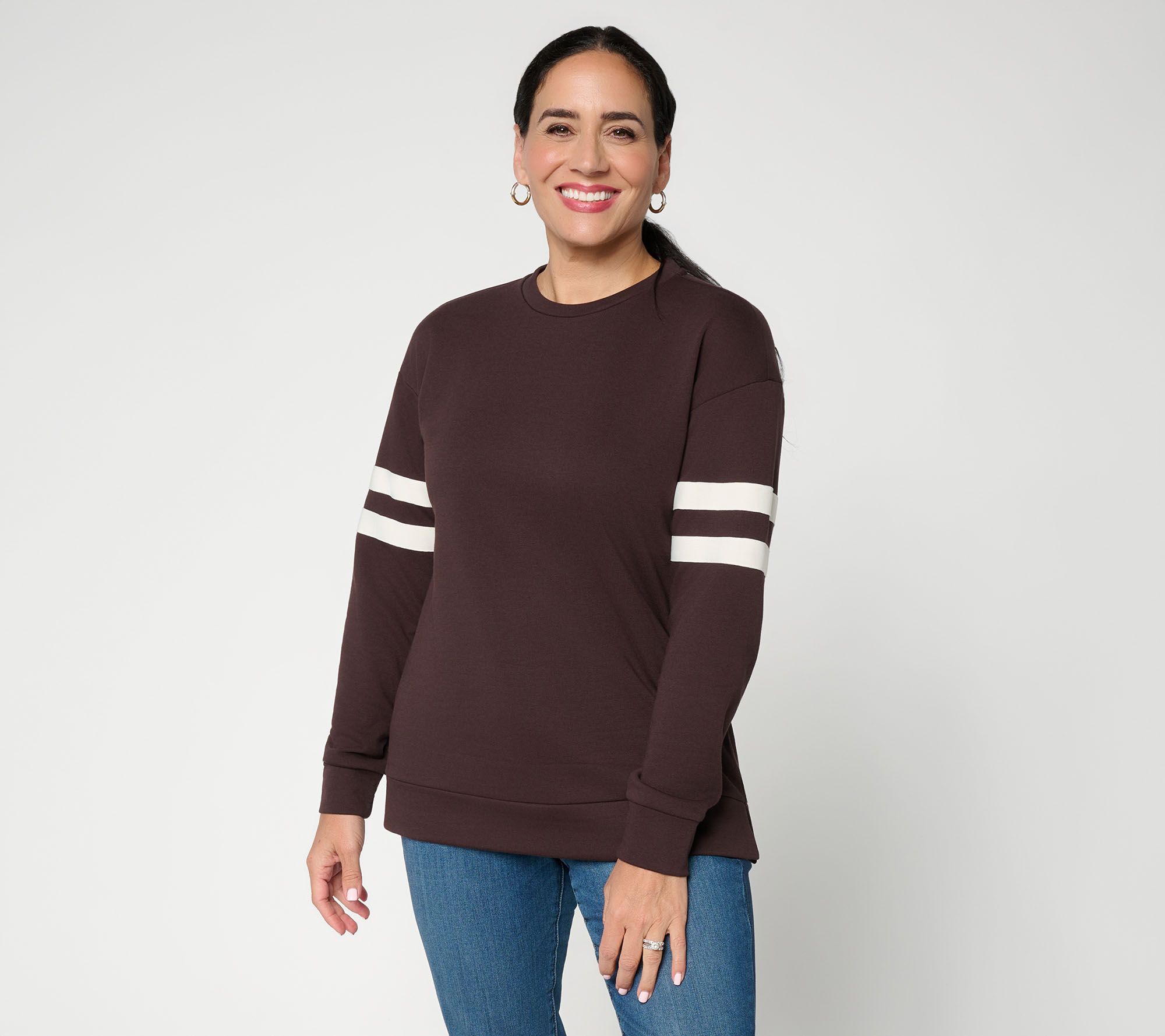 Belle by Kim Gravel Game Day Striped Jersey Sweatshirt