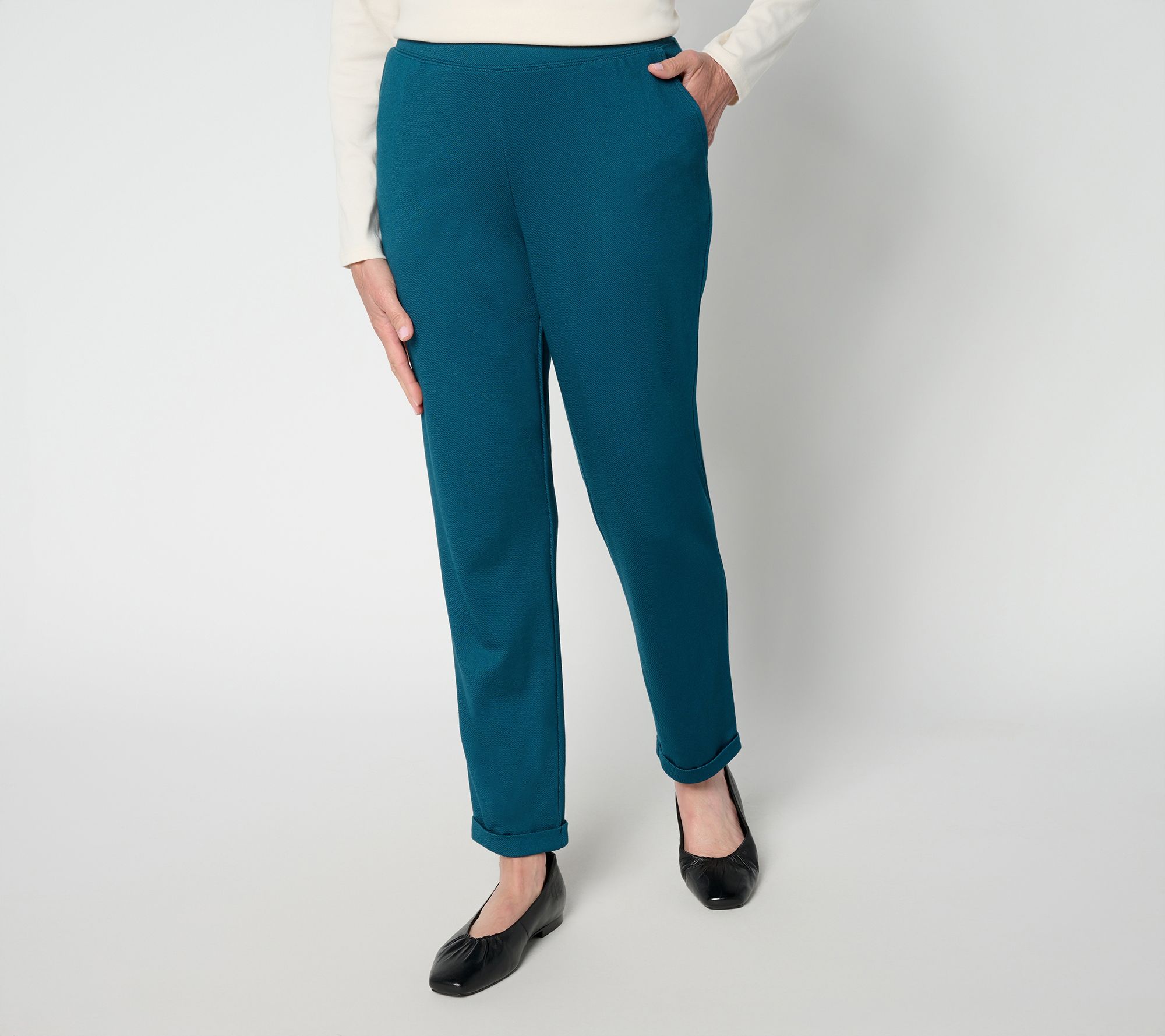 REPUBLIC &CO JKT＆PANTS Denim & Co. Knit Twill Tapered Ankle Pant w/ Rolled Cuff
