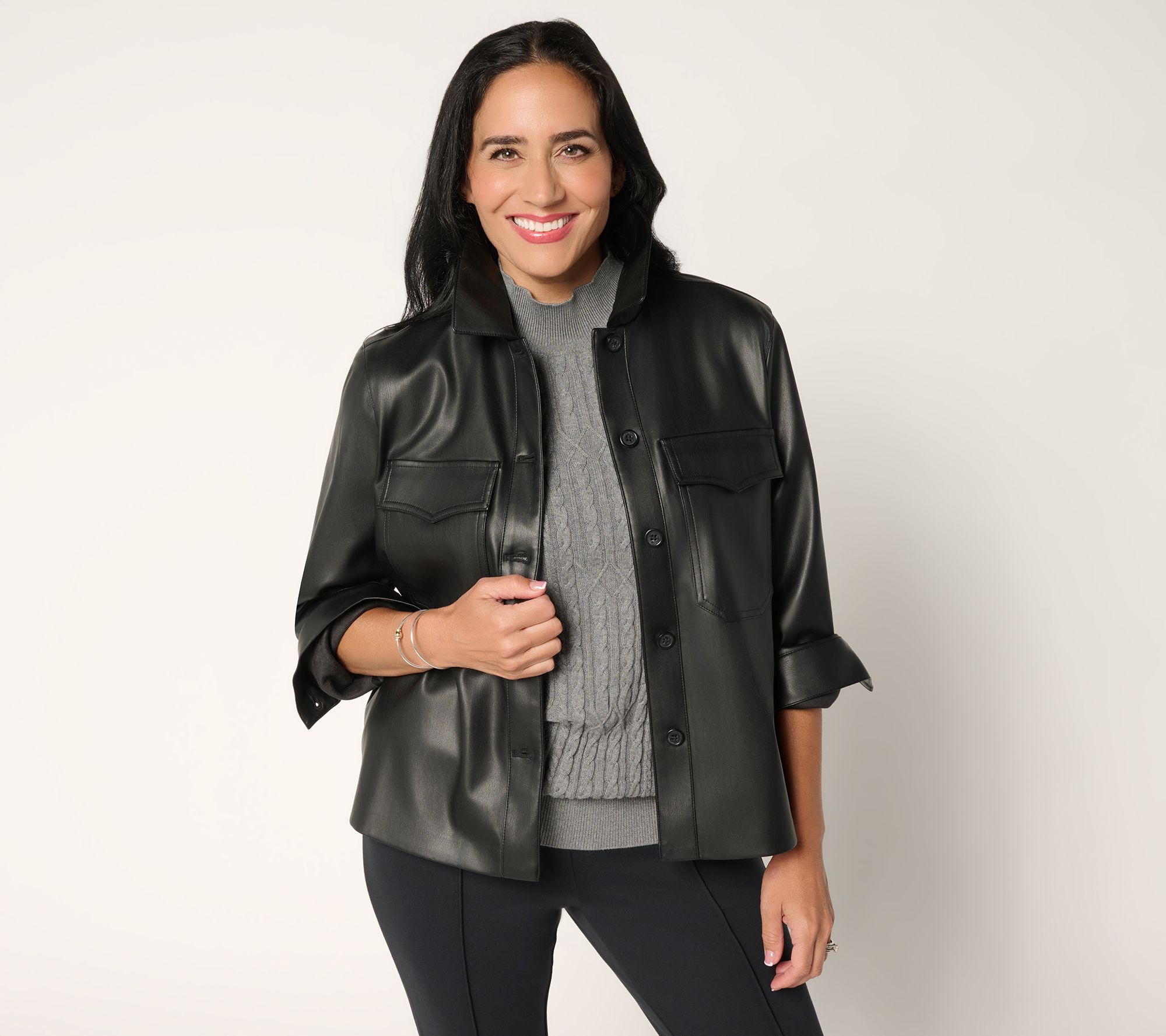 Martha Stewart Signature Faux Leather Button Front Shirt