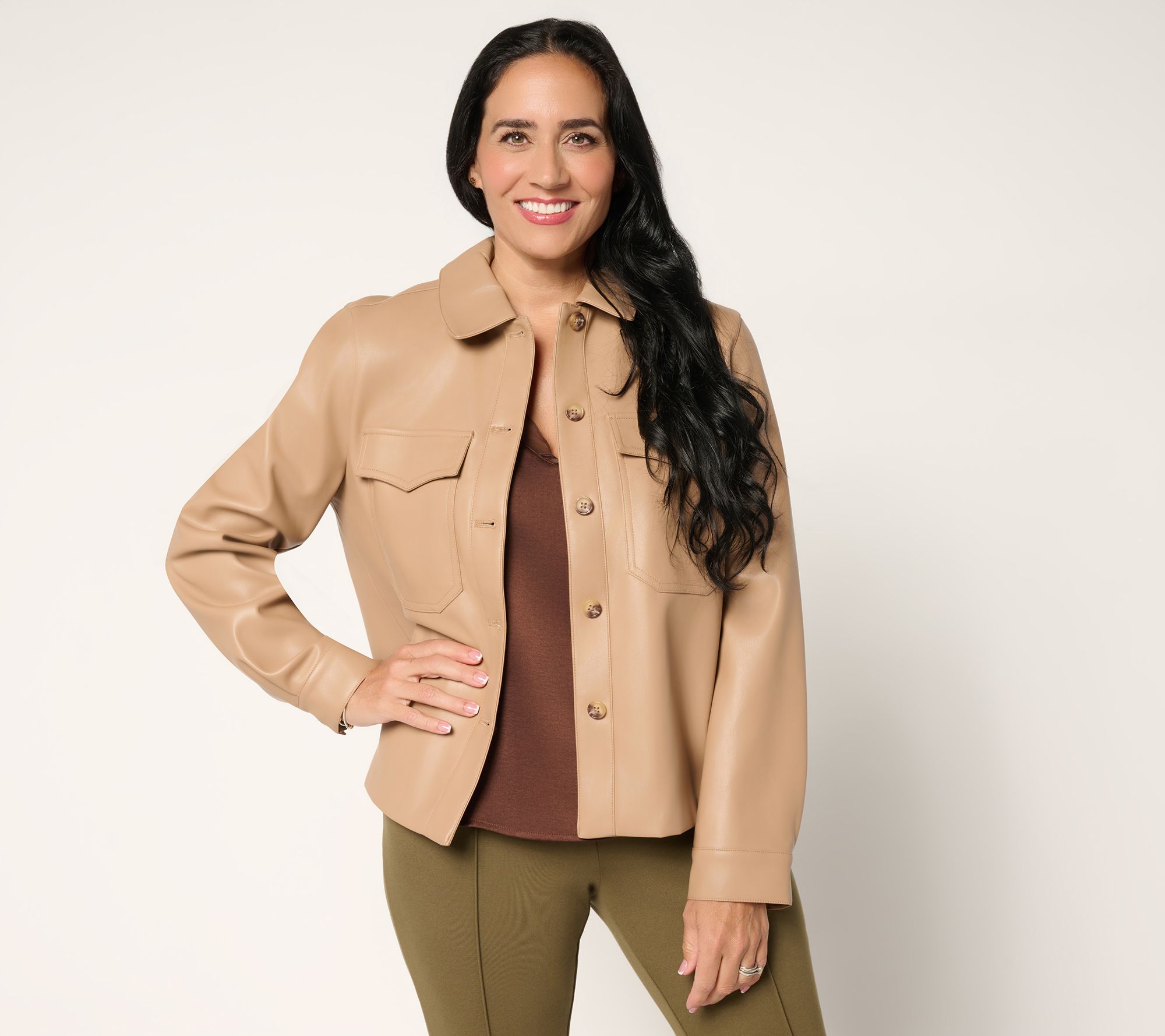 Martha Stewart Signature Faux Leather Button Front Shirt