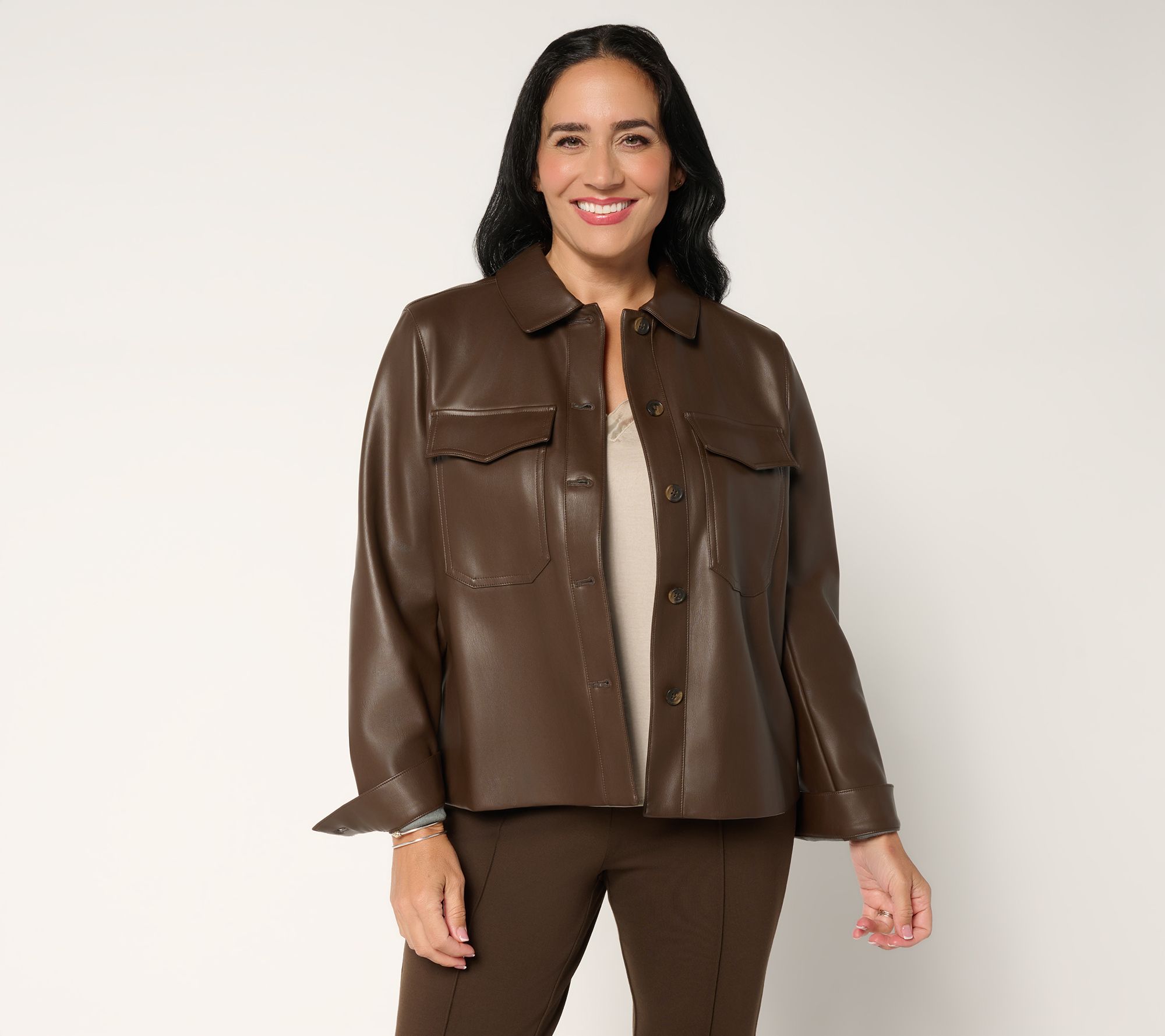 Martha Stewart Signature Faux Leather Button Front Shirt