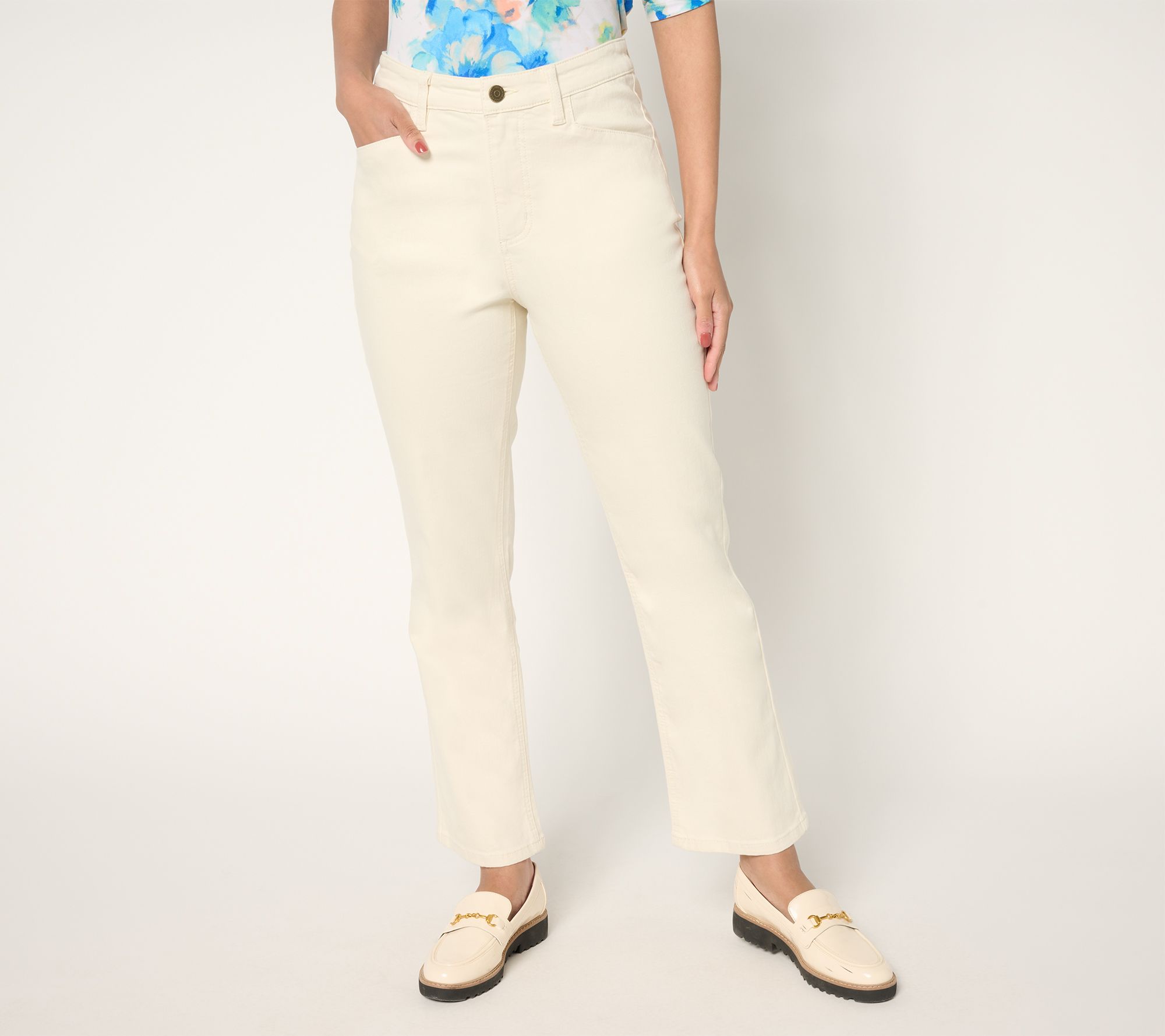 "As Is" Susan Graver Petite Stretch Denim Boot Cut Ankle Jeans