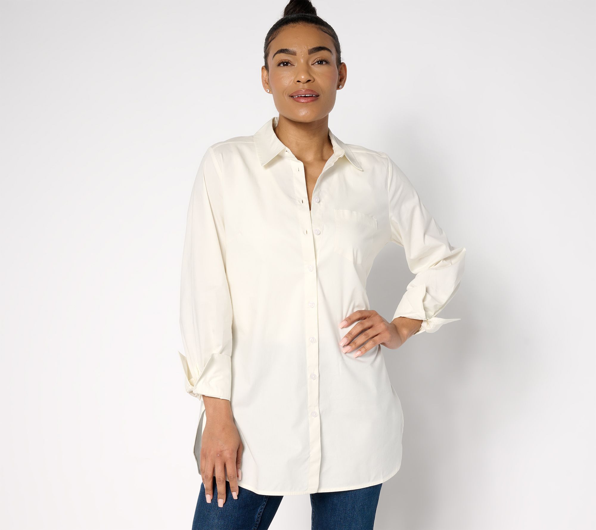 "As Is" Martha Stewart Signature Petite Woven Button Tunic