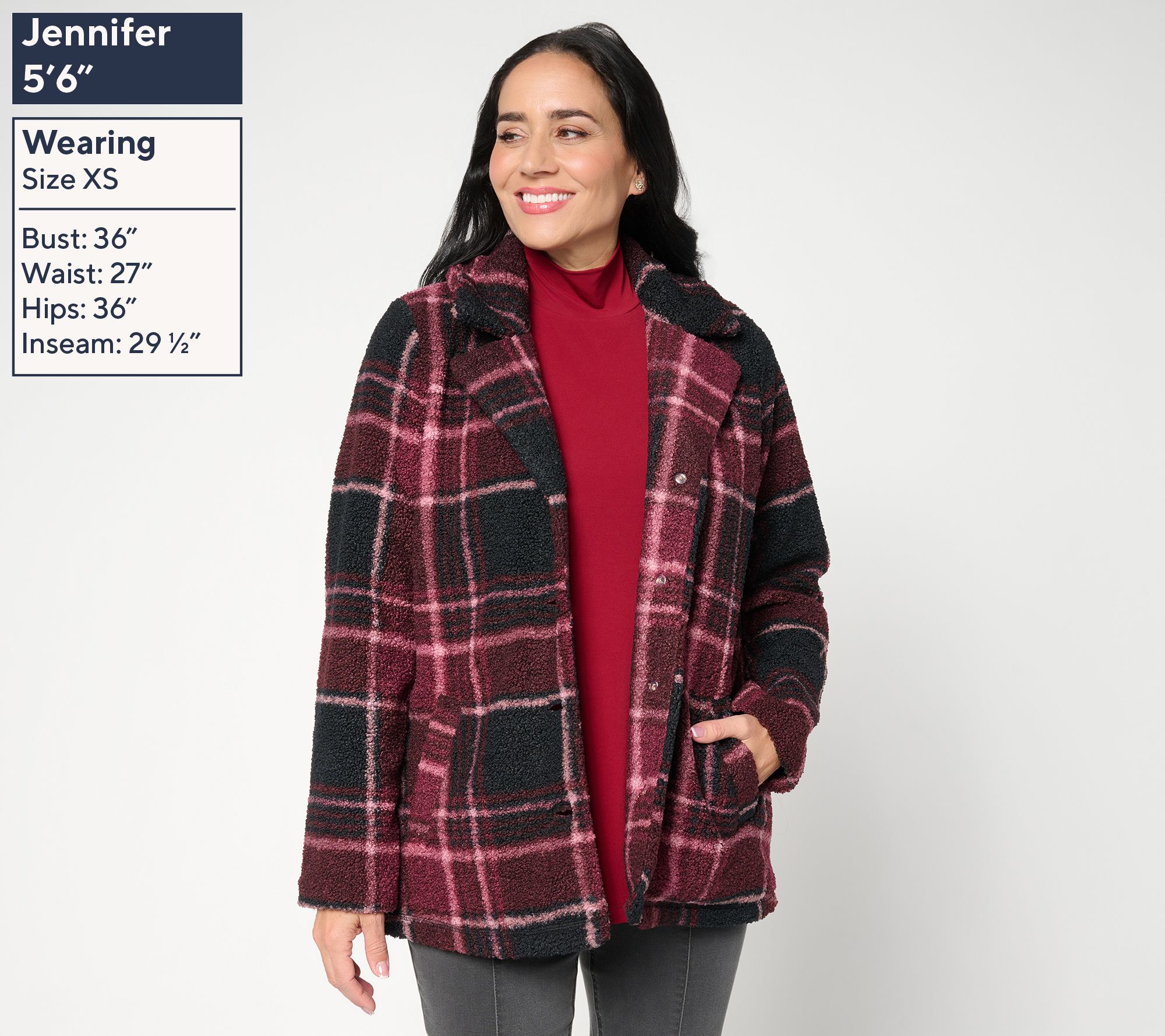 Joan Rivers Petite Button Plaid Sherpa Jacket - QVC.com