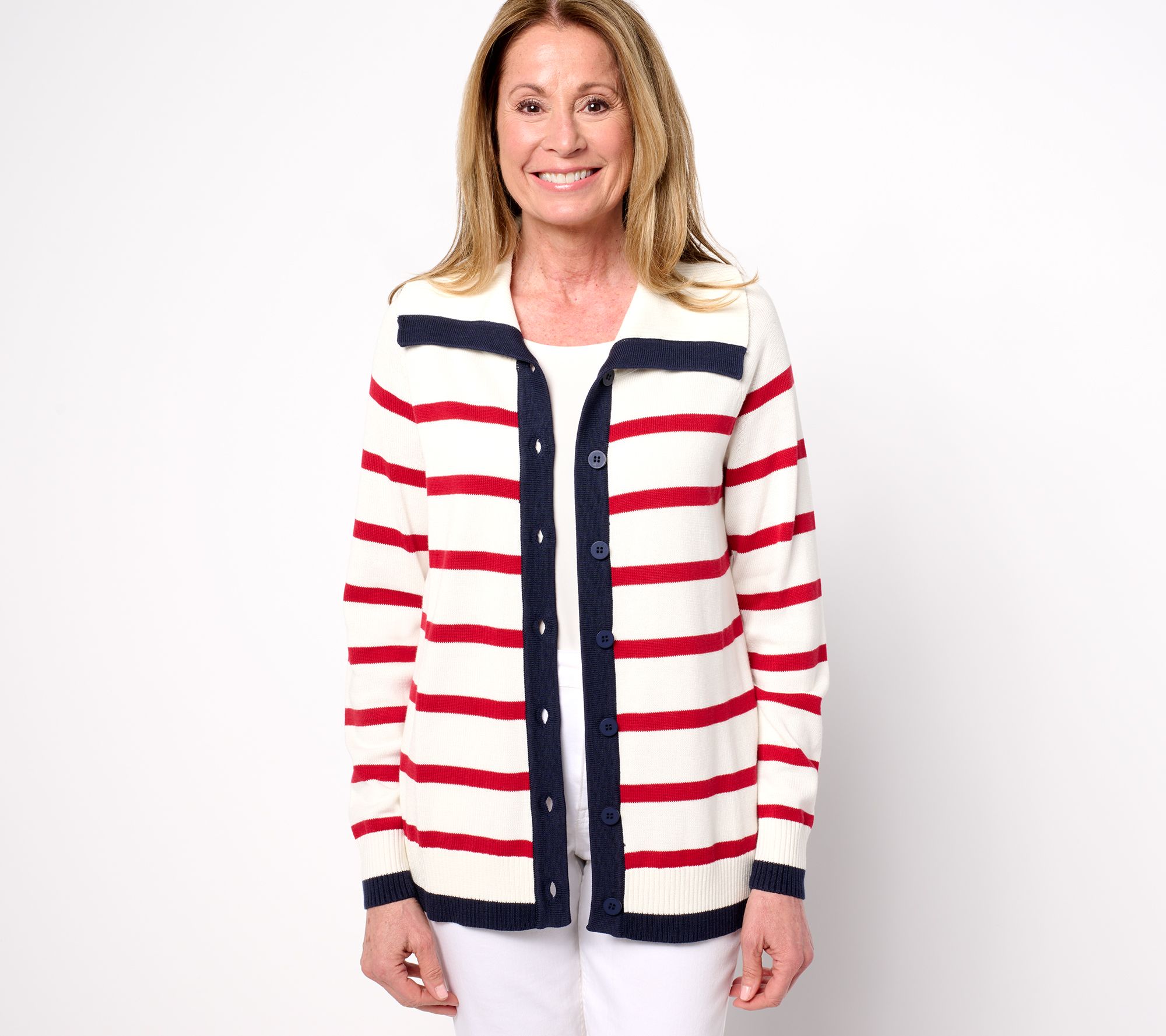 "As Is" Belle by Kim Gravel Sailor Collar Striped Cardigan