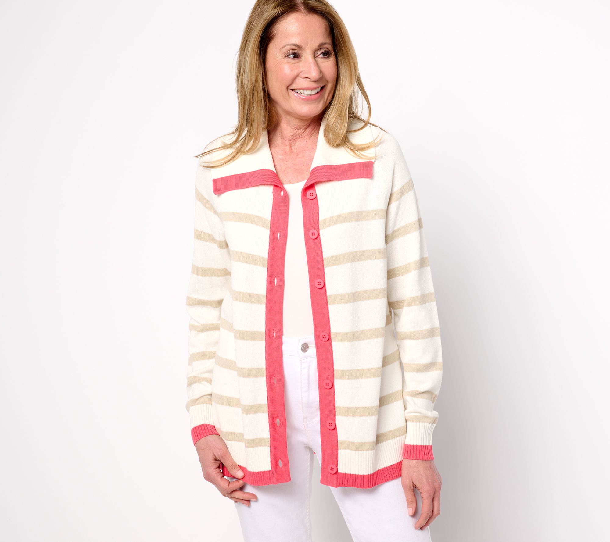 "As Is" Belle by Kim Gravel Sailor Collar Striped Cardigan