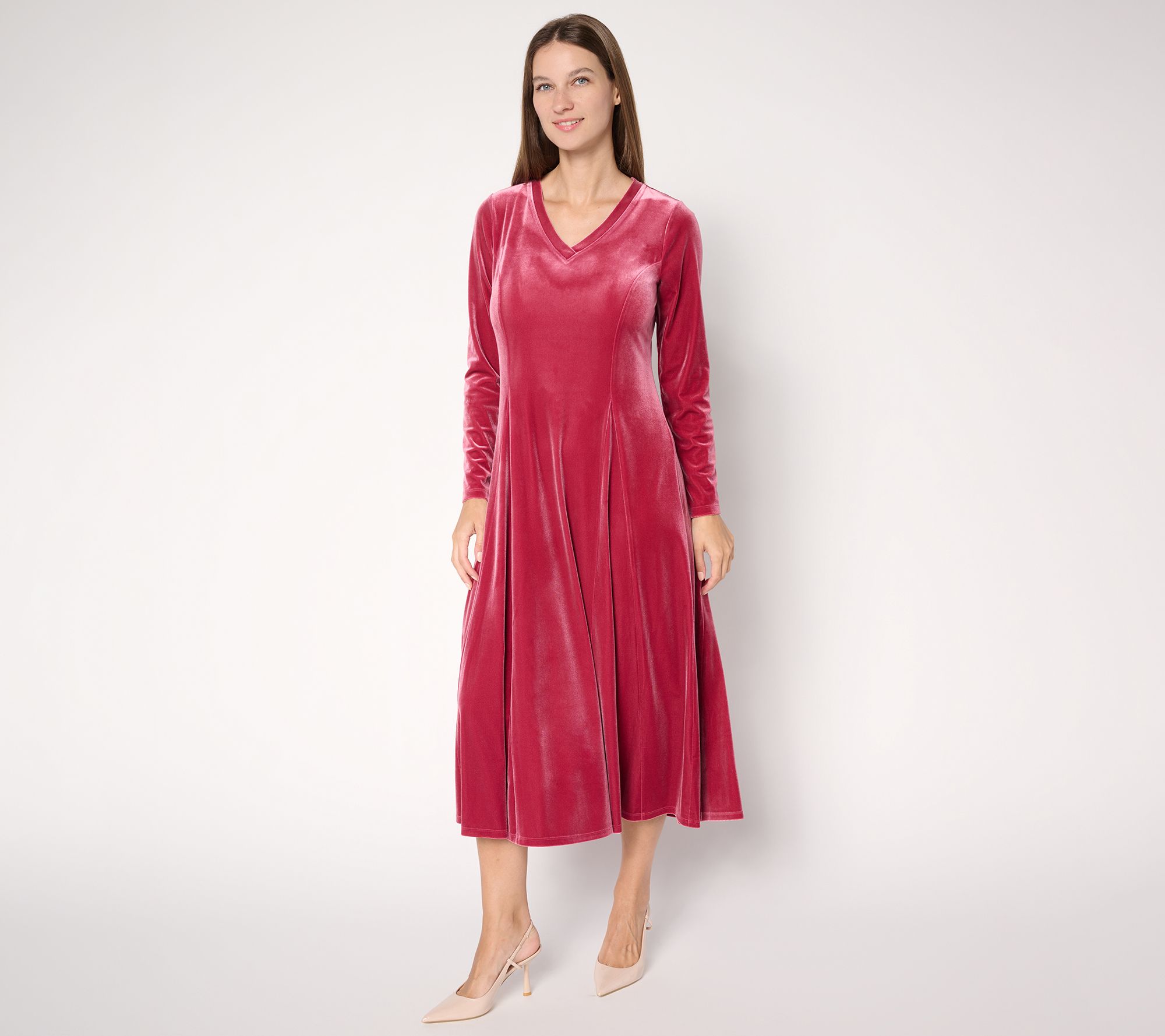 Attitudes by Renee Petite Velvet Godet V-Neck Midi Dress