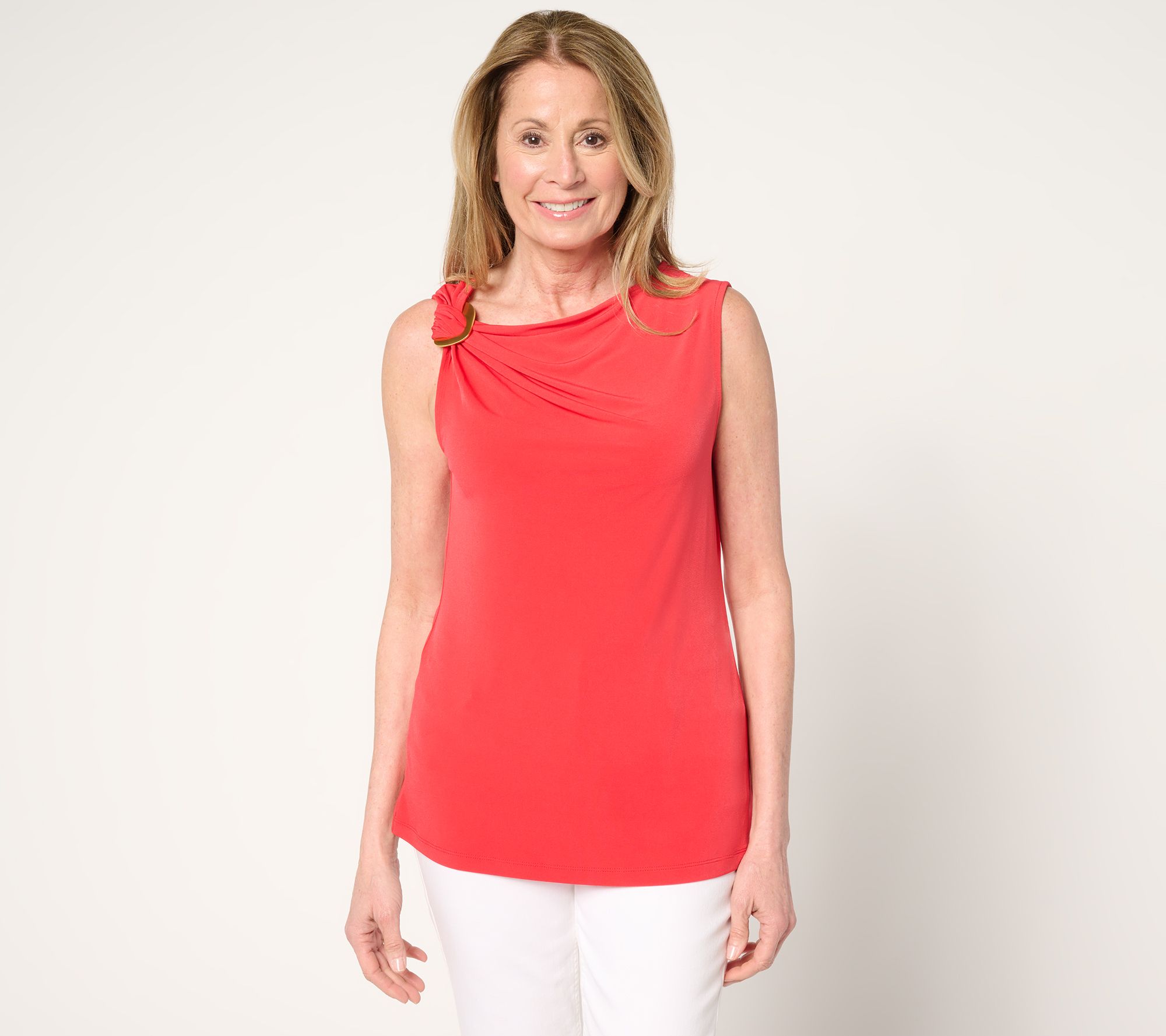 "As Is" Susan Graver Knit Asymmetrical Neck Top with Trim Detail
