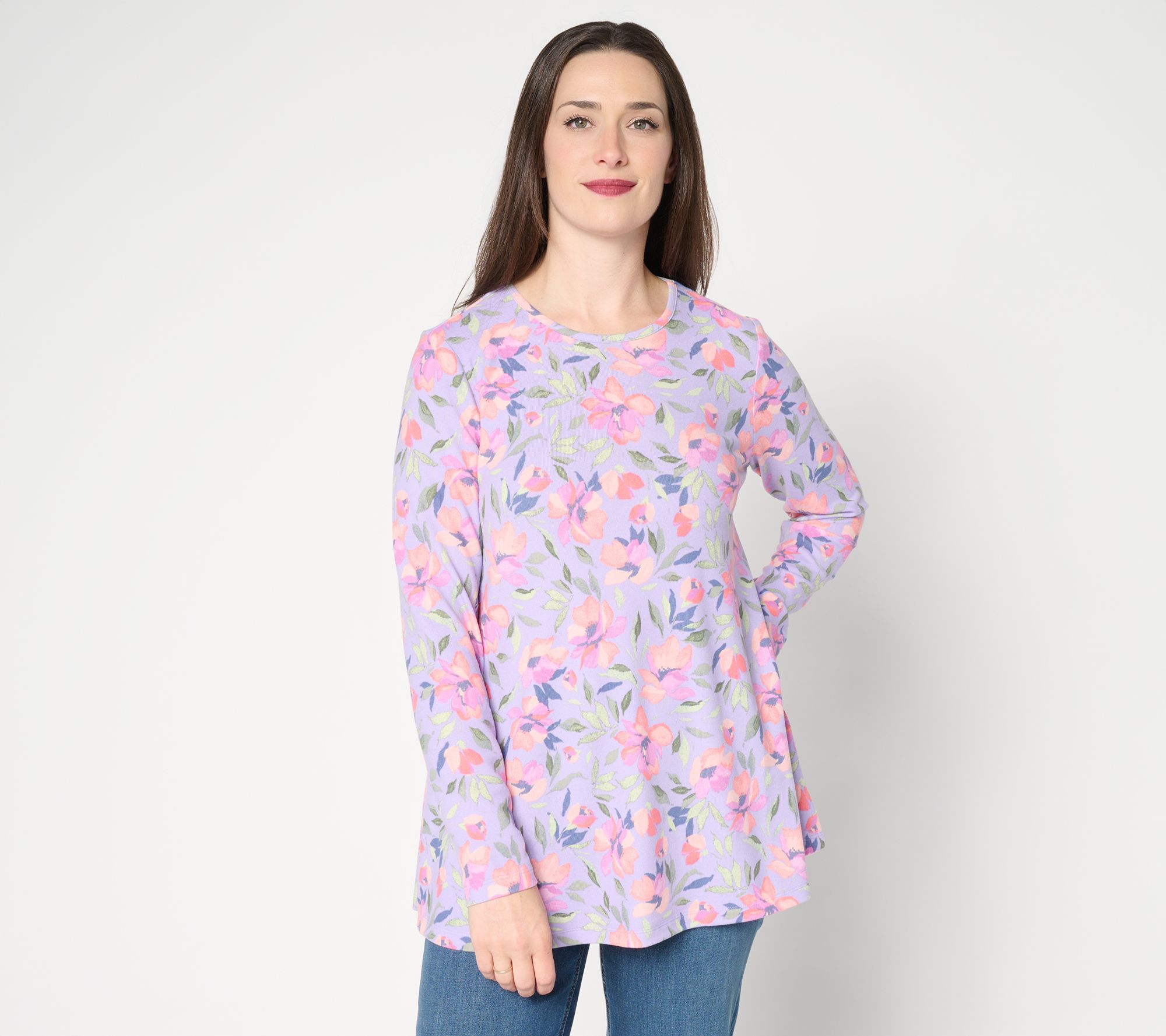 Denim & Co. Petite Printed Heavenly Jersey Swing Tunic