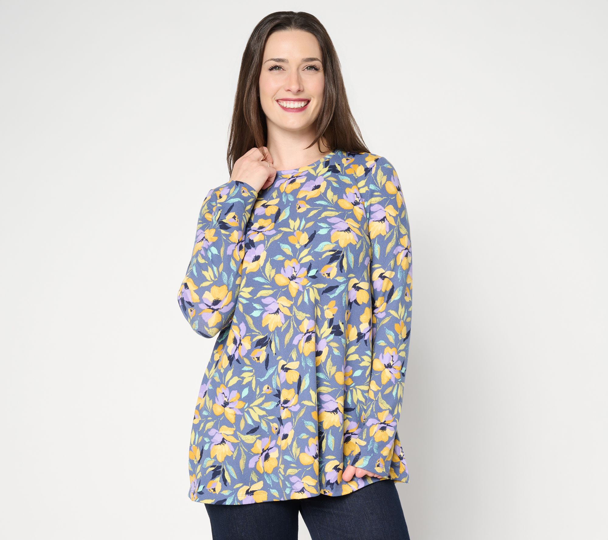 Denim & Co. Petite Printed Heavenly Jersey Swing Tunic