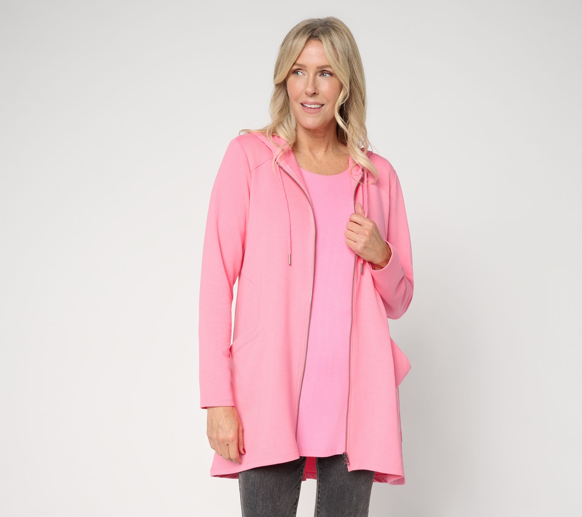  LOGO by Lori Goldstein Petite Zip Front Hoodie with Pockets