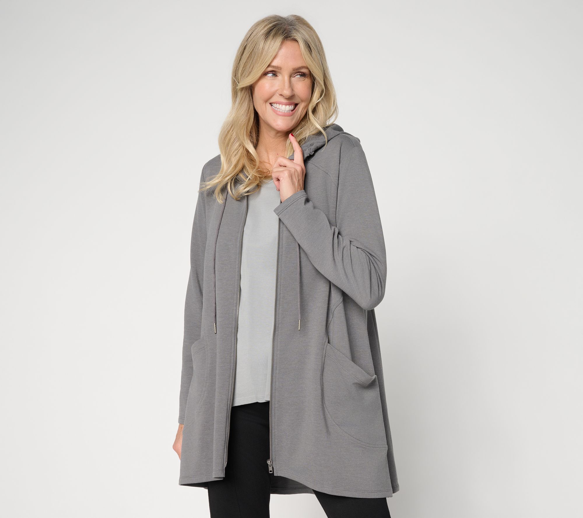 LOGO by Lori Goldstein Petite Zip Front Hoodie with Pockets