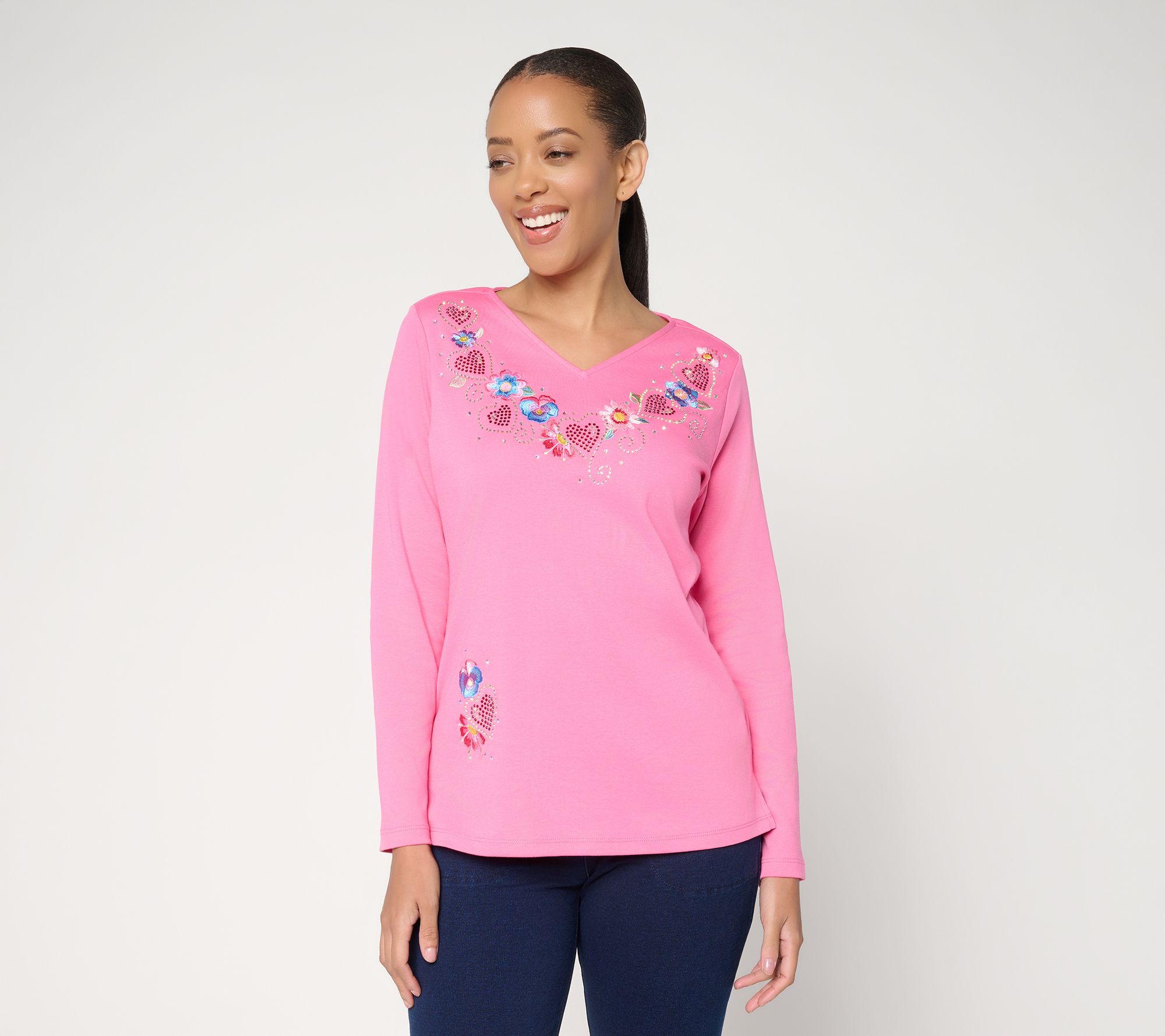 Quacker Factory Be Mine V-Neck Long Sleeve Top