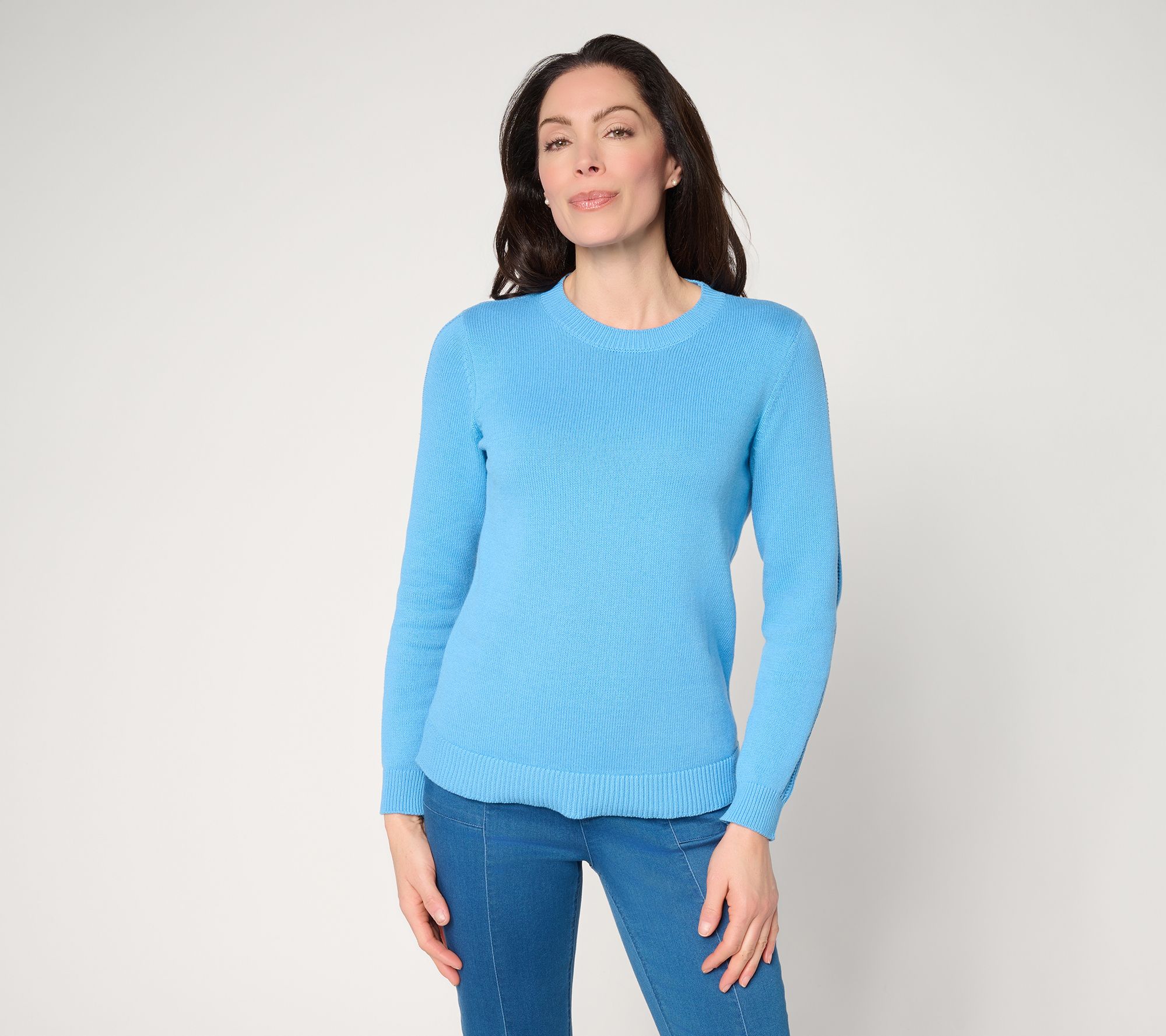Susan Graver Crew Neck Sweater with Novelty Sleeve Detail