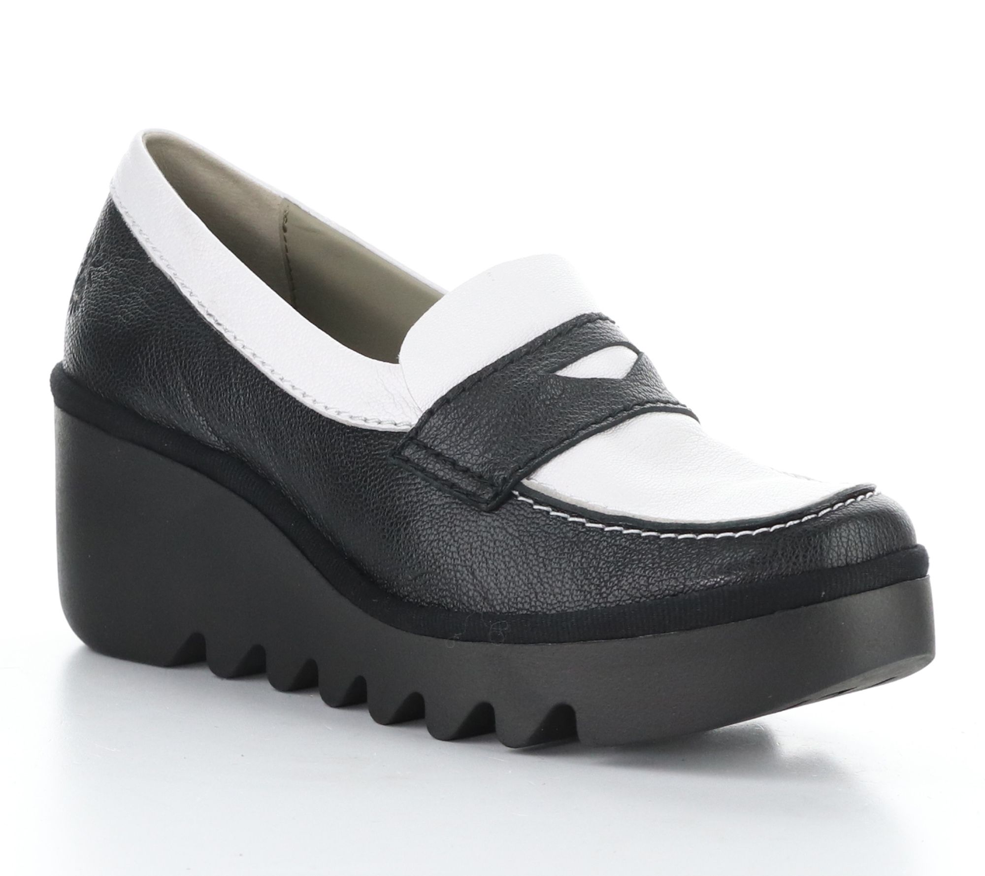 Fly London Mousse Leather Wedge Loafers