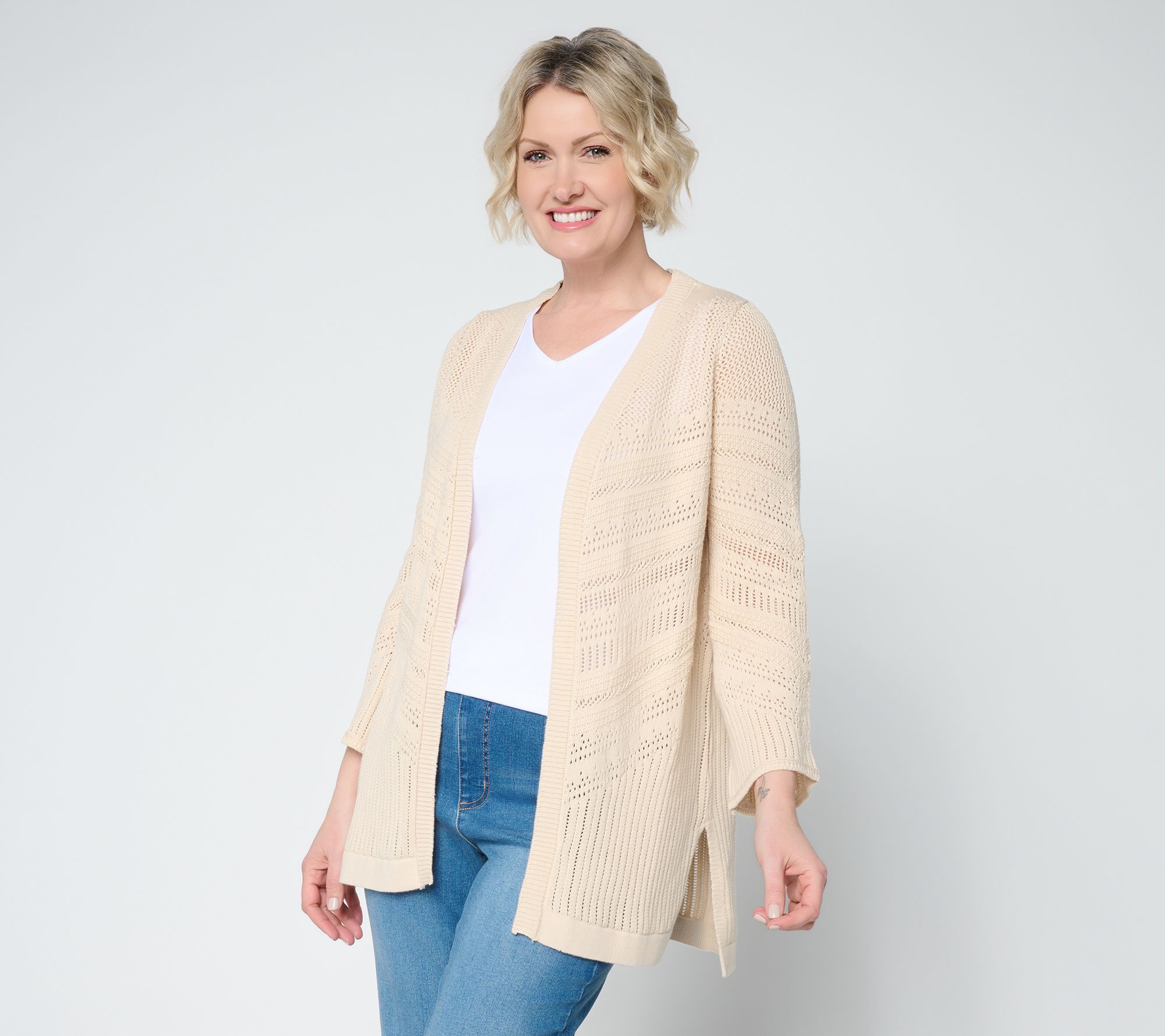 Ree by the Pioneer Woman Open Front Pointelle ChevronCardigan