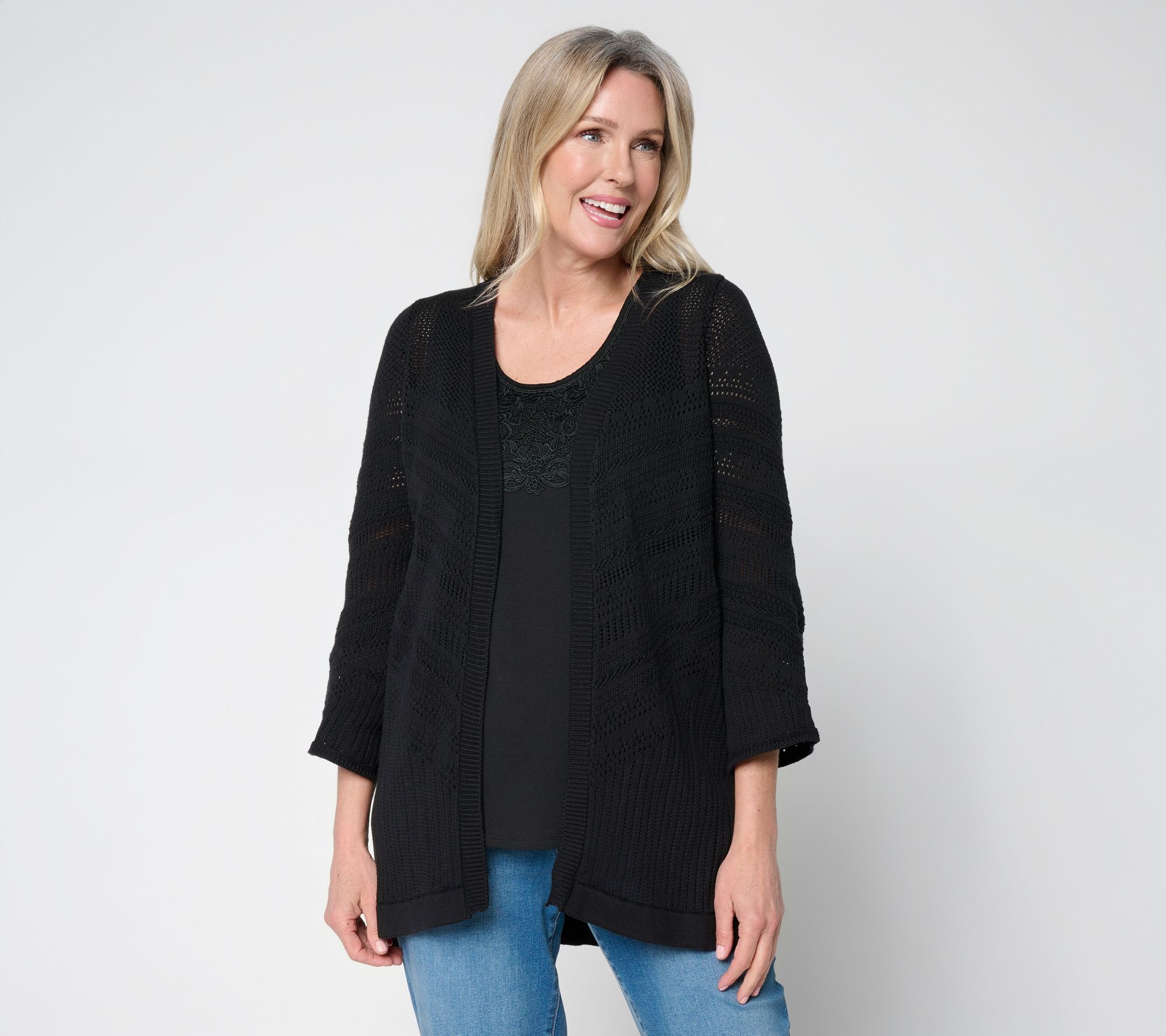 Ree by the Pioneer Woman Open Front Pointelle ChevronCardigan