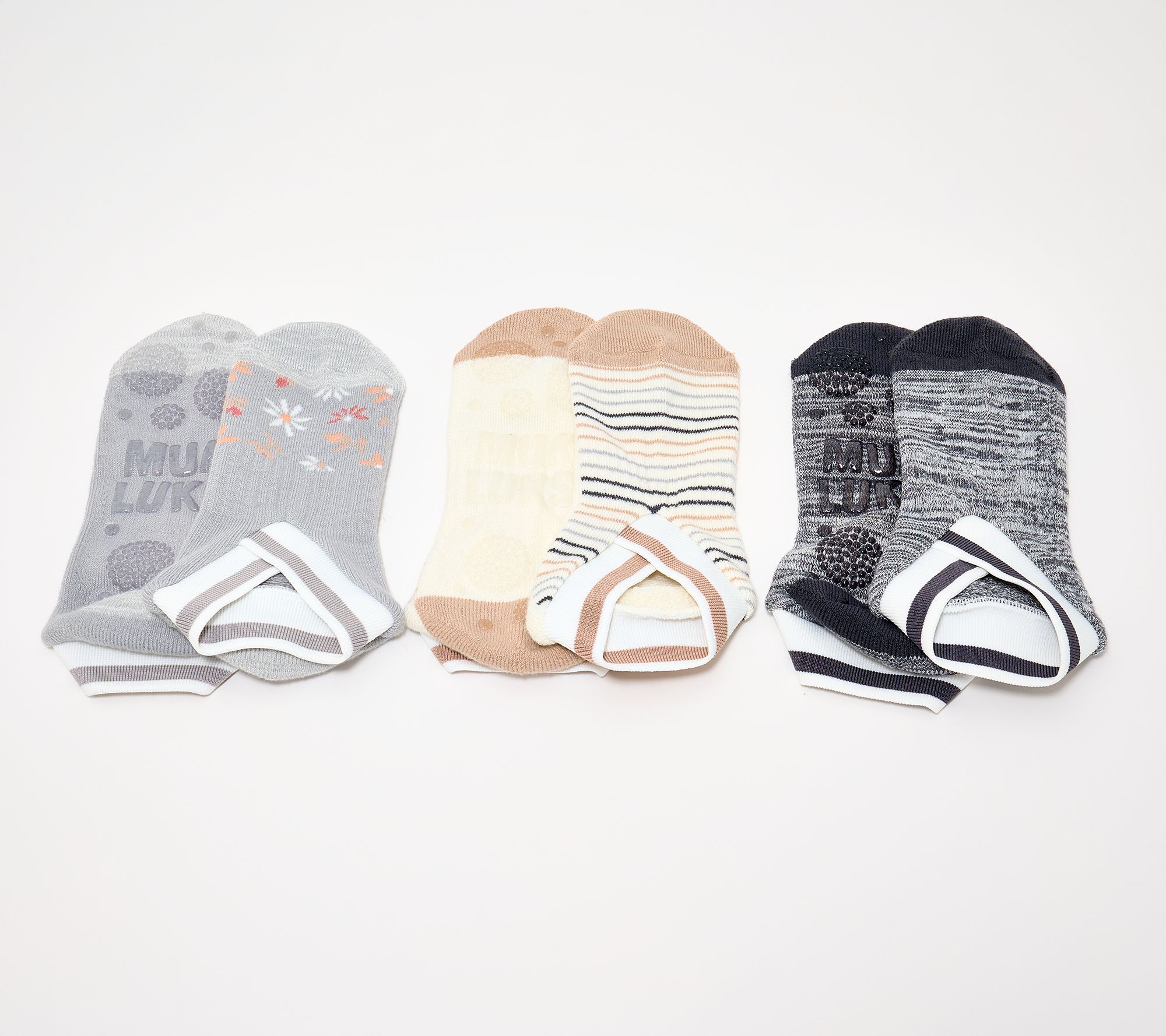 MUK LUKS Set of 3 Studio Socks with Grippers
