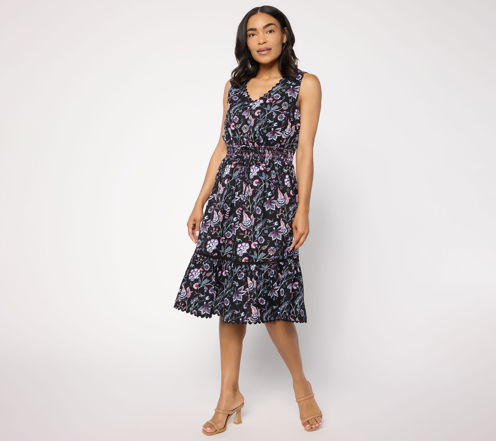 Susan Graver Regular Printed Swiss Dot Tank Midi Dress