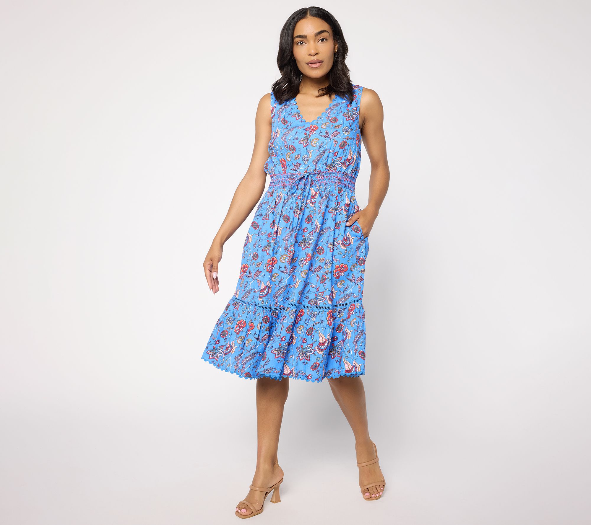 Susan Graver Regular Printed Swiss Dot Tank Midi Dress