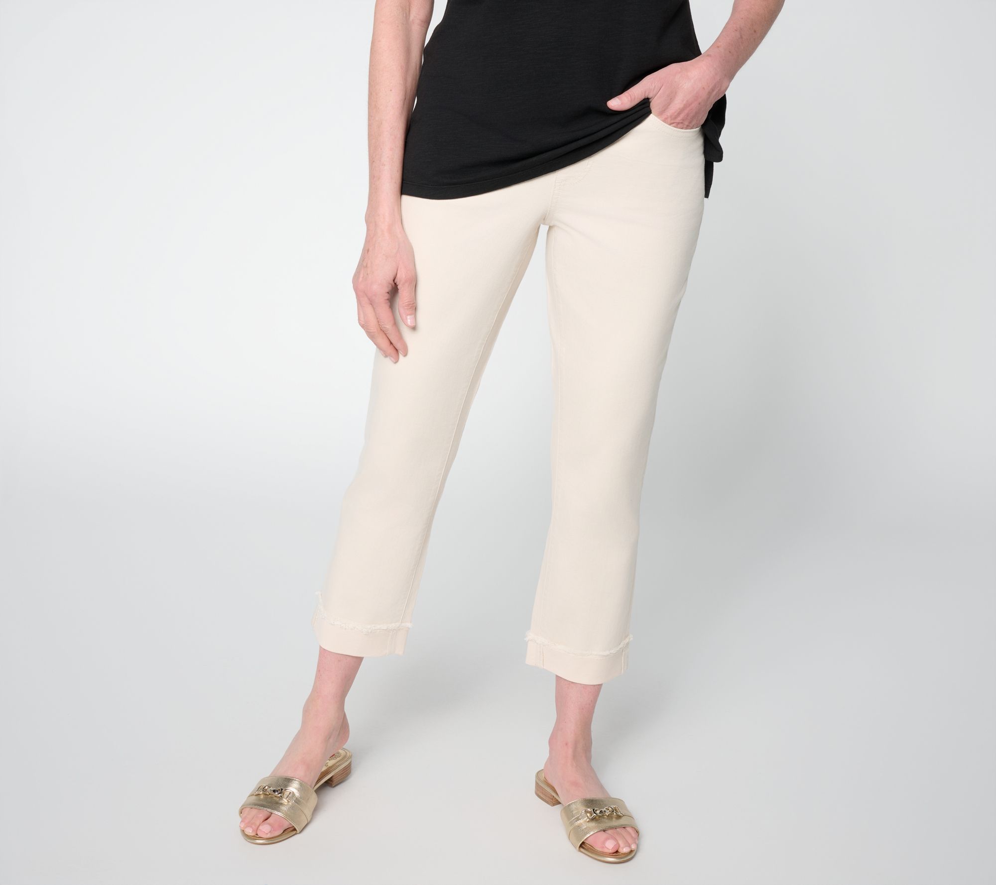 Belle by Kim Gravel Petite TripleLuxe Twill Cuffed Crop Jean