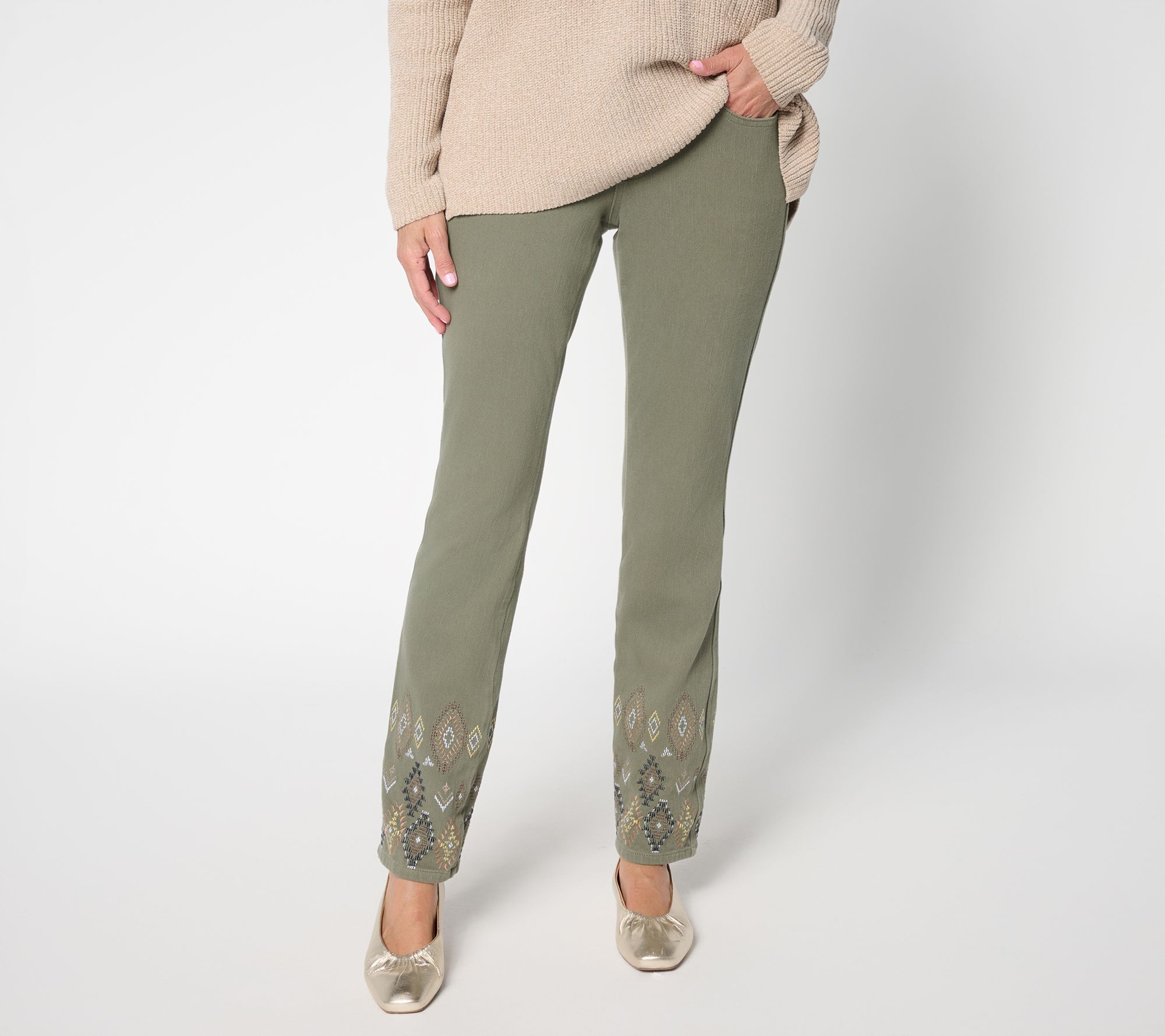 "As Is" Belle by Kim Gravel Reg Flexibelle Embroidered Straight Jean