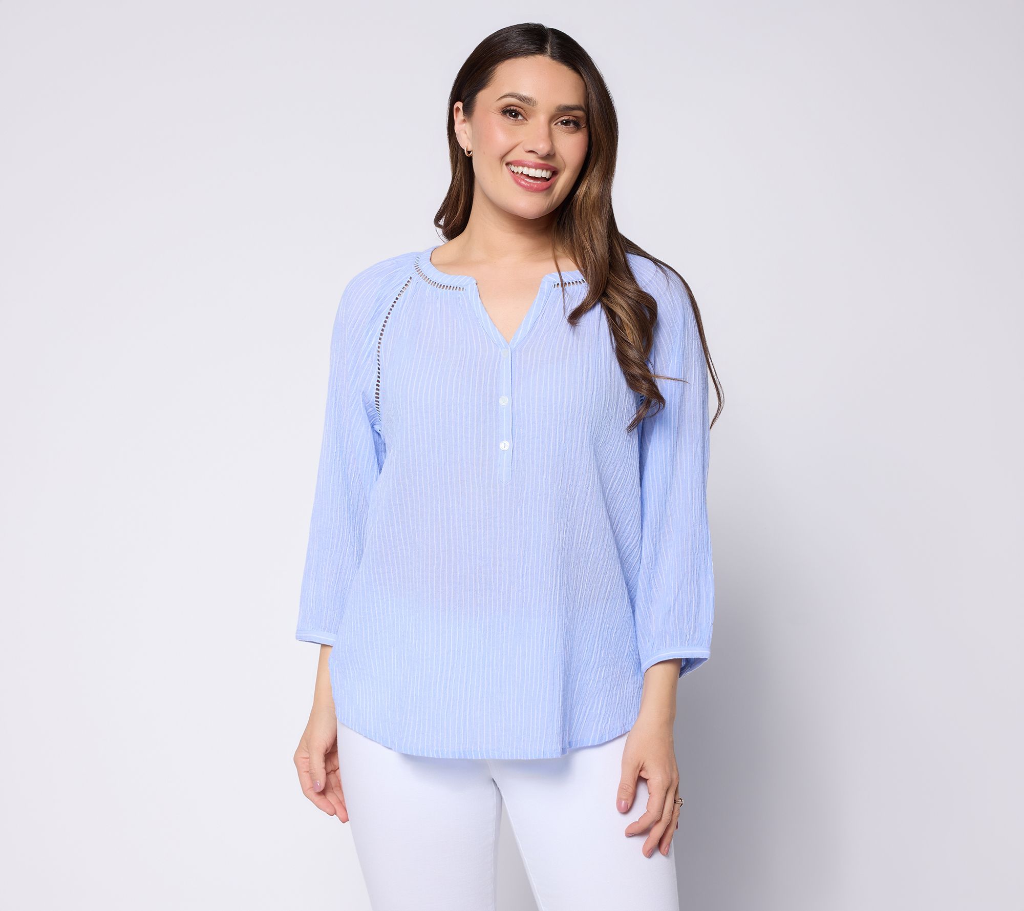 Ree by The Pioneer Woman Split Neck Textured Henley Woven Tunic