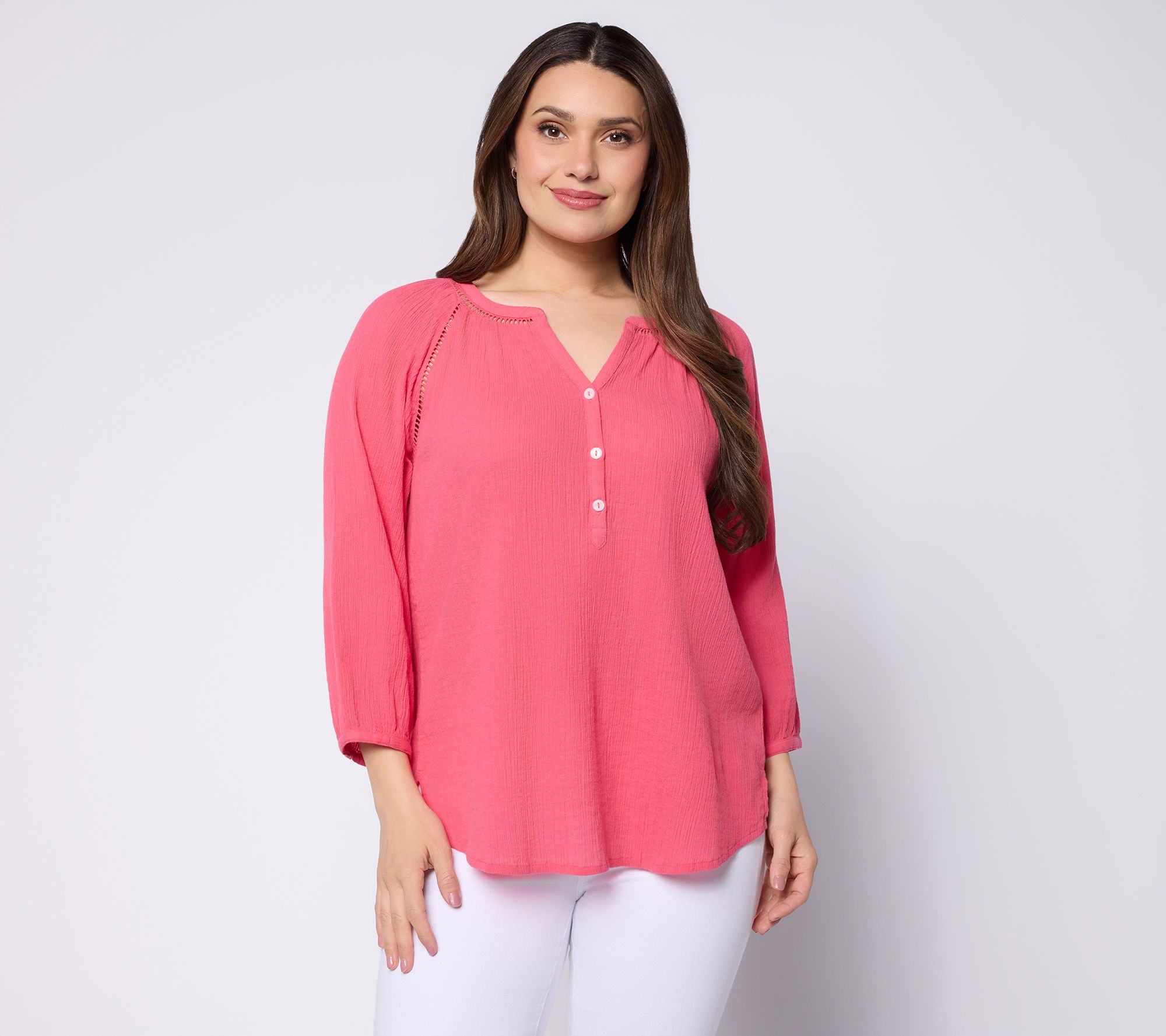 Ree by The Pioneer Woman Split Neck Textured Henley Woven Tunic