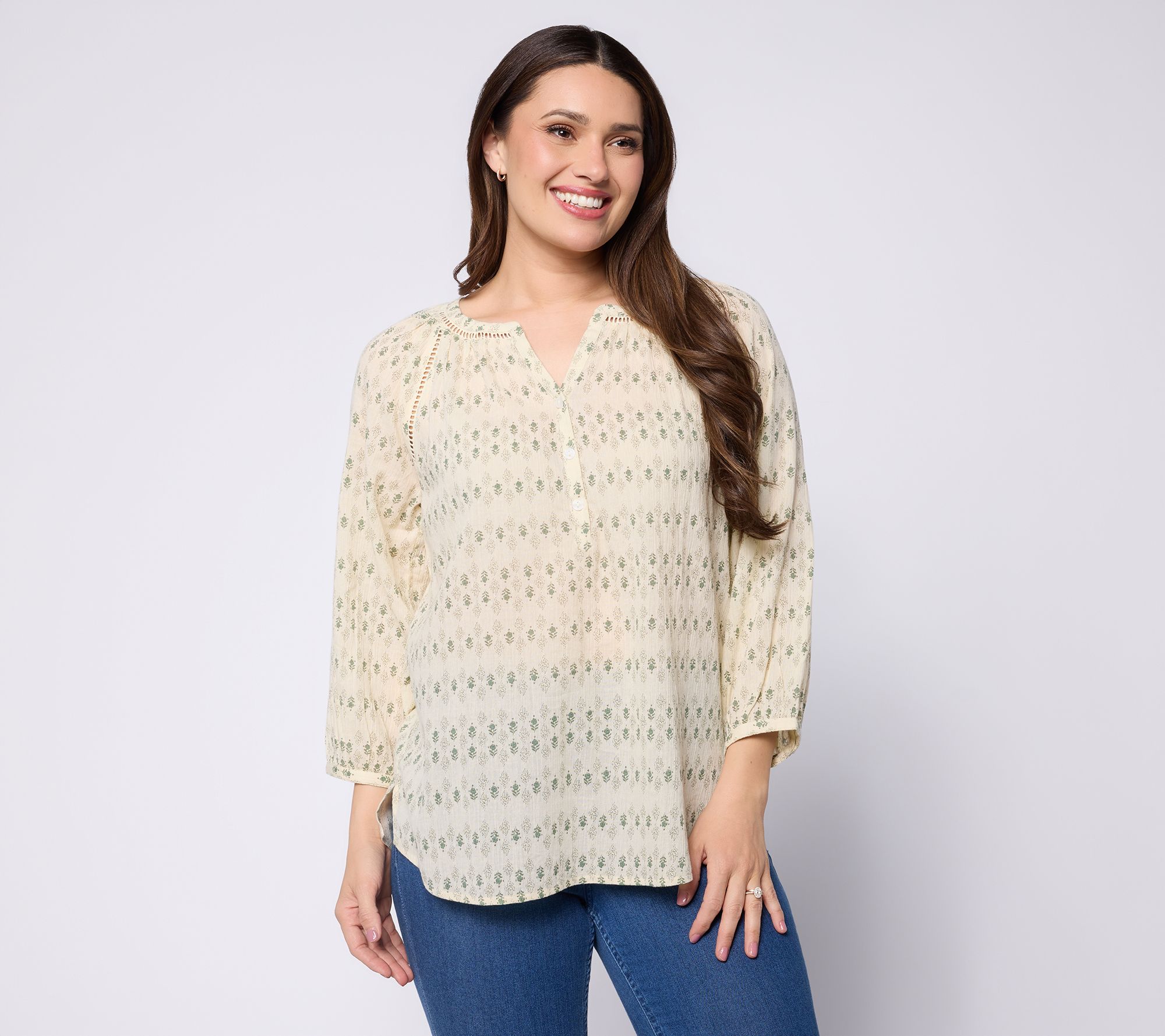 Ree by The Pioneer Woman Split Neck Textured Henley Woven Tunic