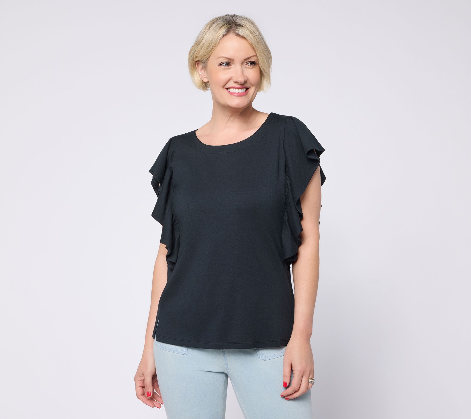 Belle by Kim Gravel TripleLuxe Knit Tres Chic Ruffle Top