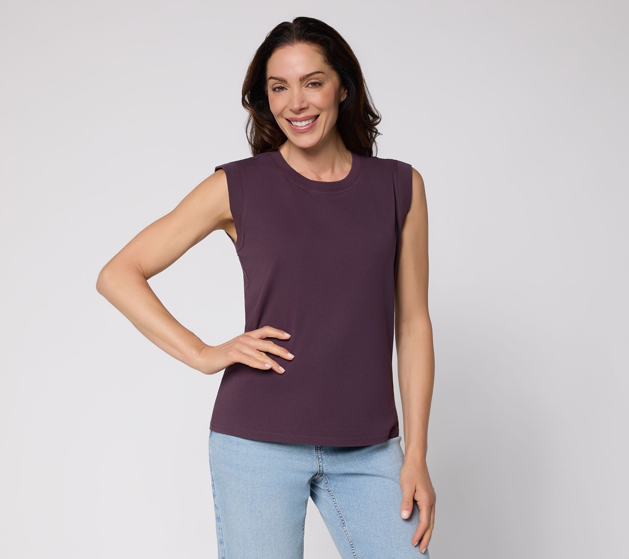 AnyBody Washed Cotton & Rib Mixed Extended Shoulder Tee