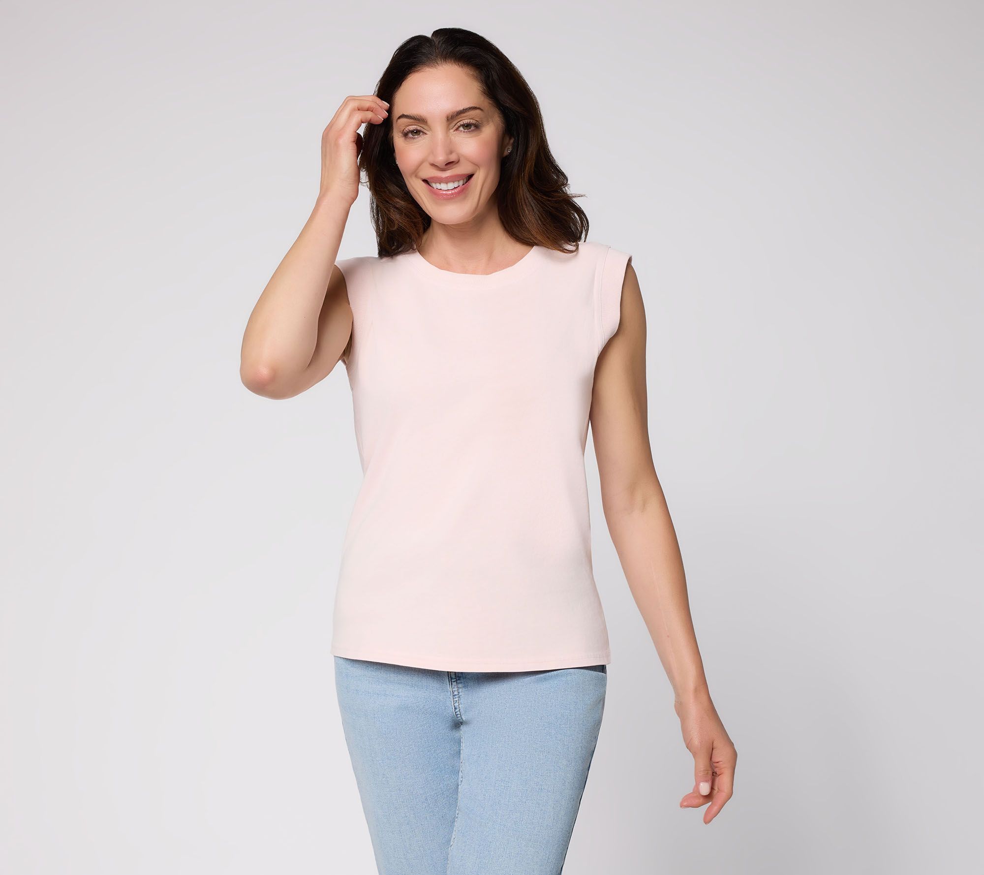 AnyBody Washed Cotton & Rib Mixed Extended Shoulder Tee