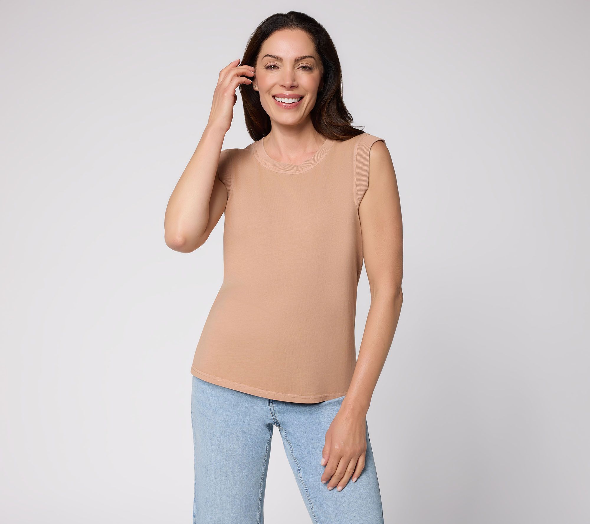 AnyBody Washed Cotton & Rib Mixed Extended Shoulder Tee