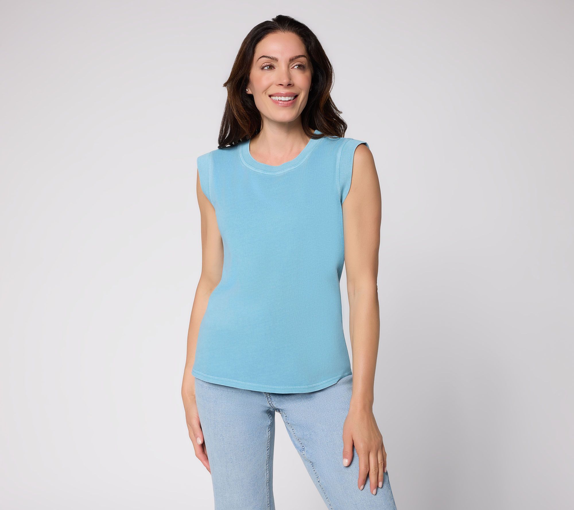 AnyBody Washed Cotton & Rib Mixed Extended Shoulder Tee