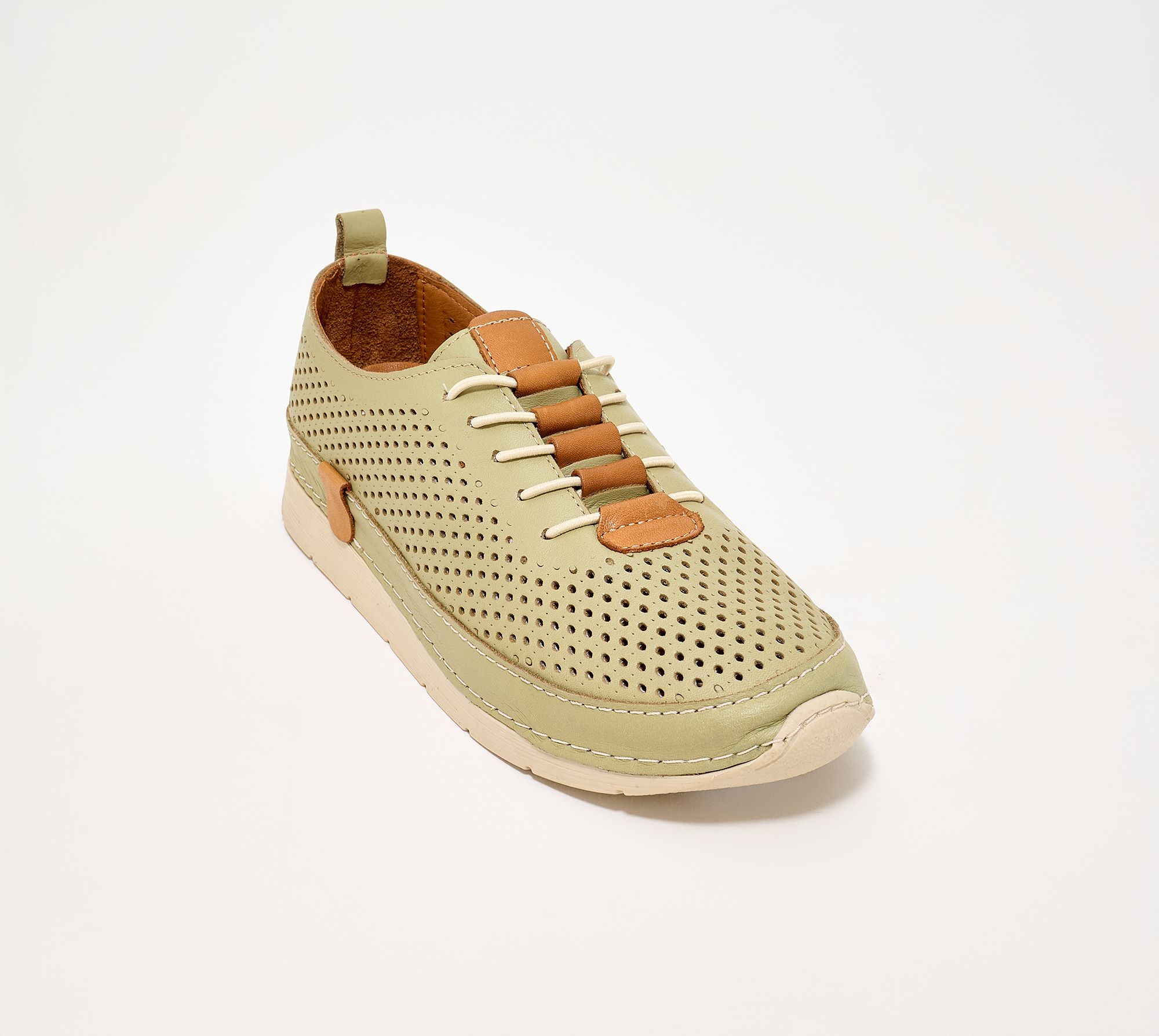 Spring Step Leather Perforated Casual Sneakers - Breen