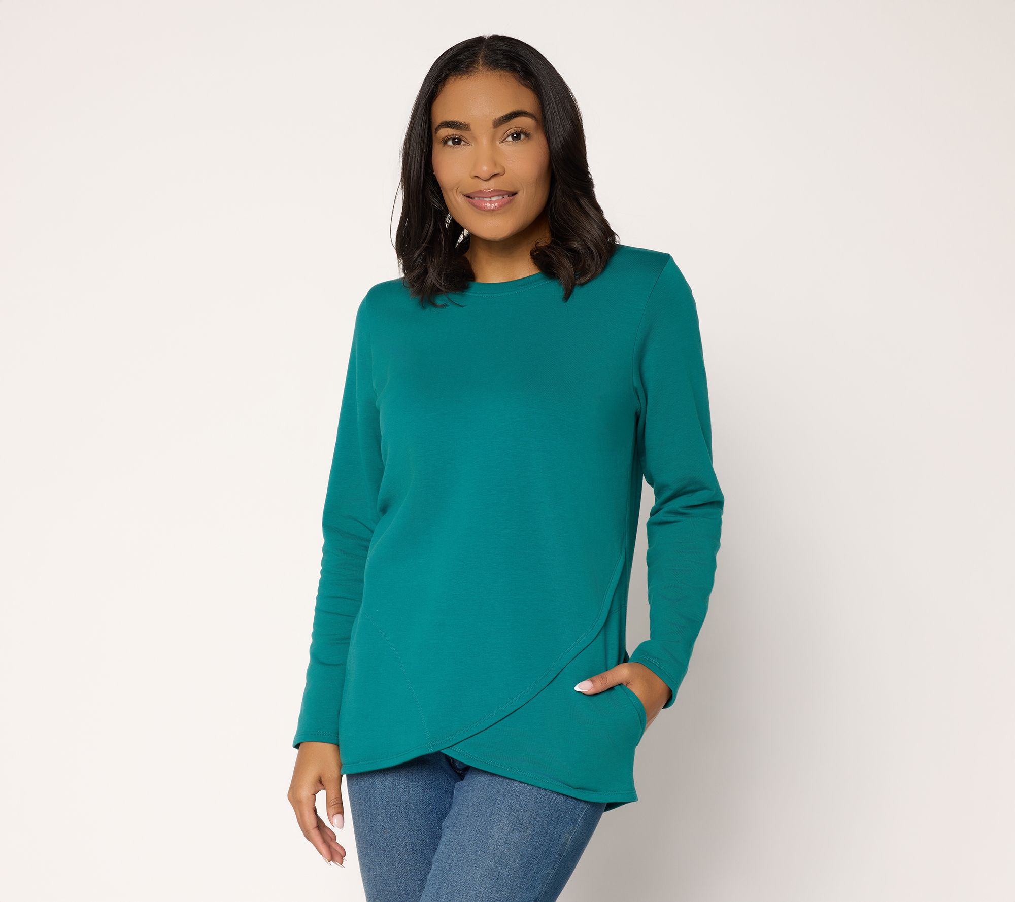 "As Is" Denim & Co. Active Brushed Back French Terry Tulip Hem Top