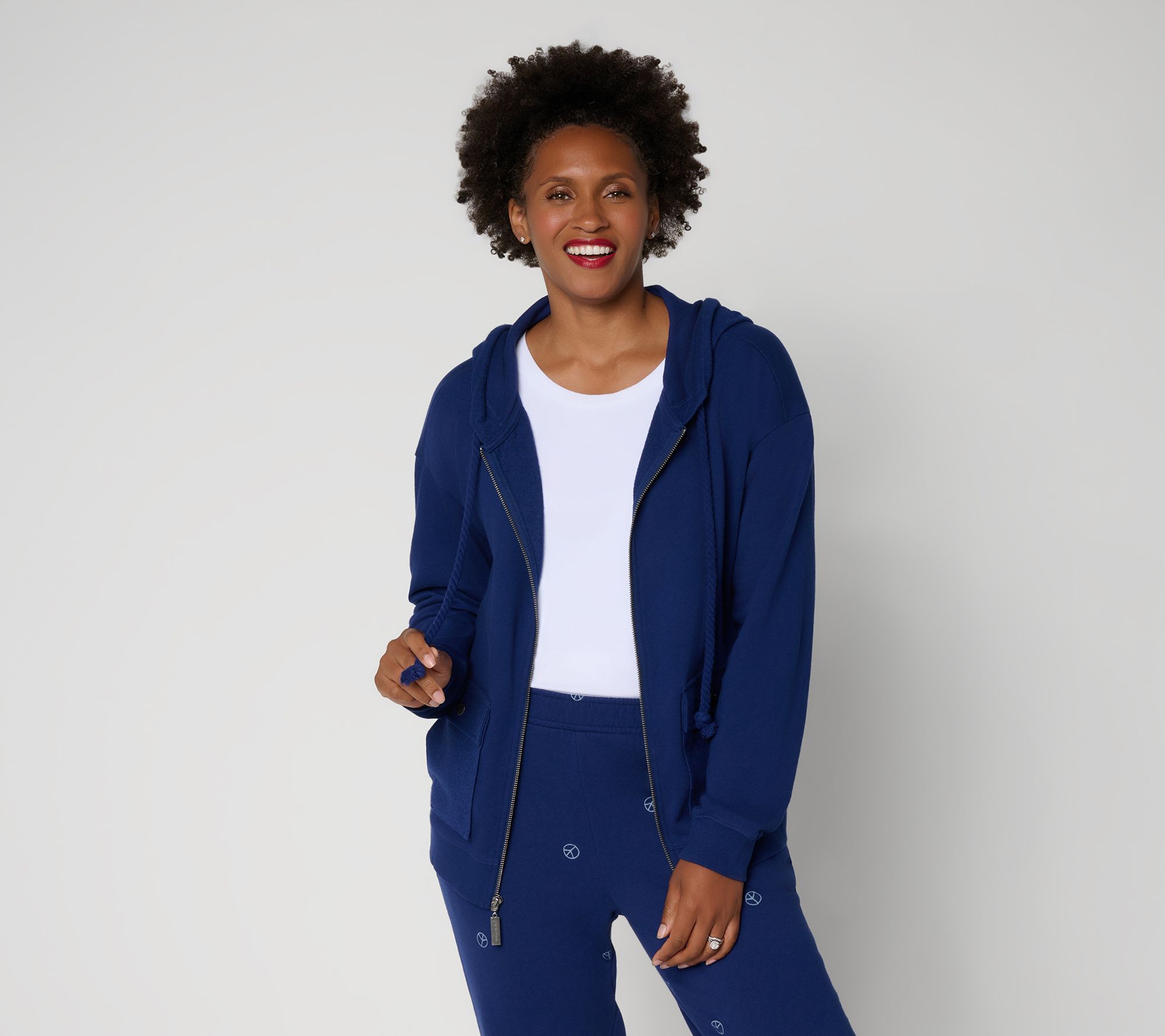  Peace Love World Reverse French Terry Zip Front Hoodie