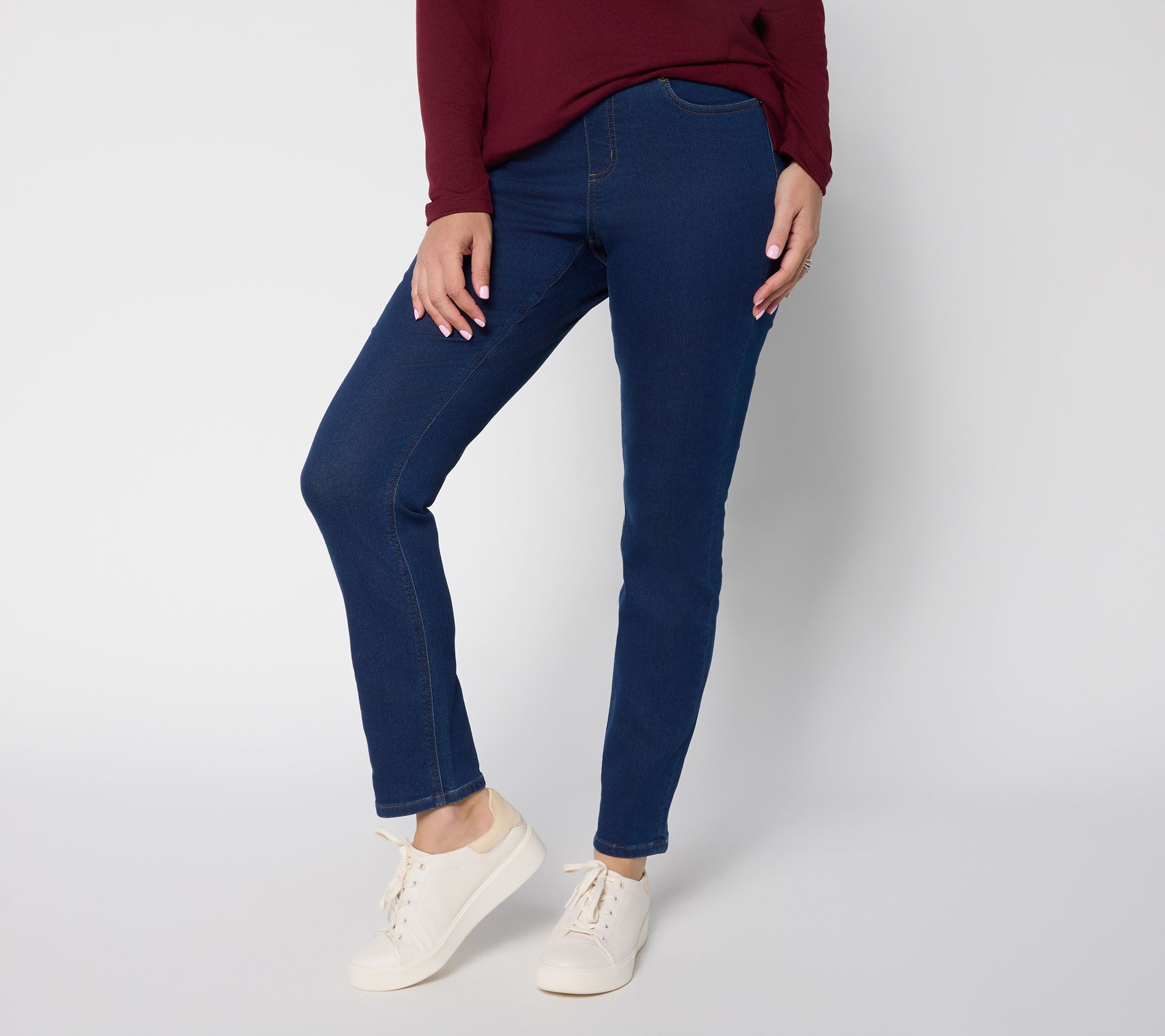 "As Is" Denim & Co. Petite Comfy Knit Jeans w/Ribbed Waistband
