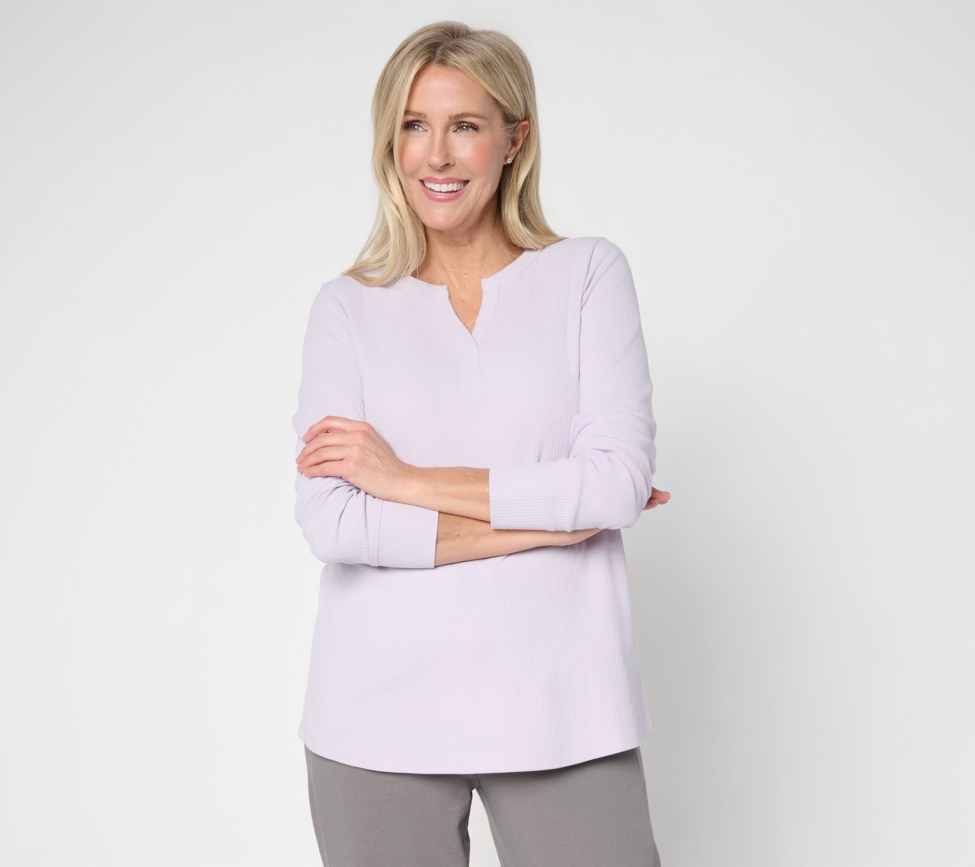 "As Is" LOGO Principles by Lori Goldstein Split V-Neck Ribbed Top