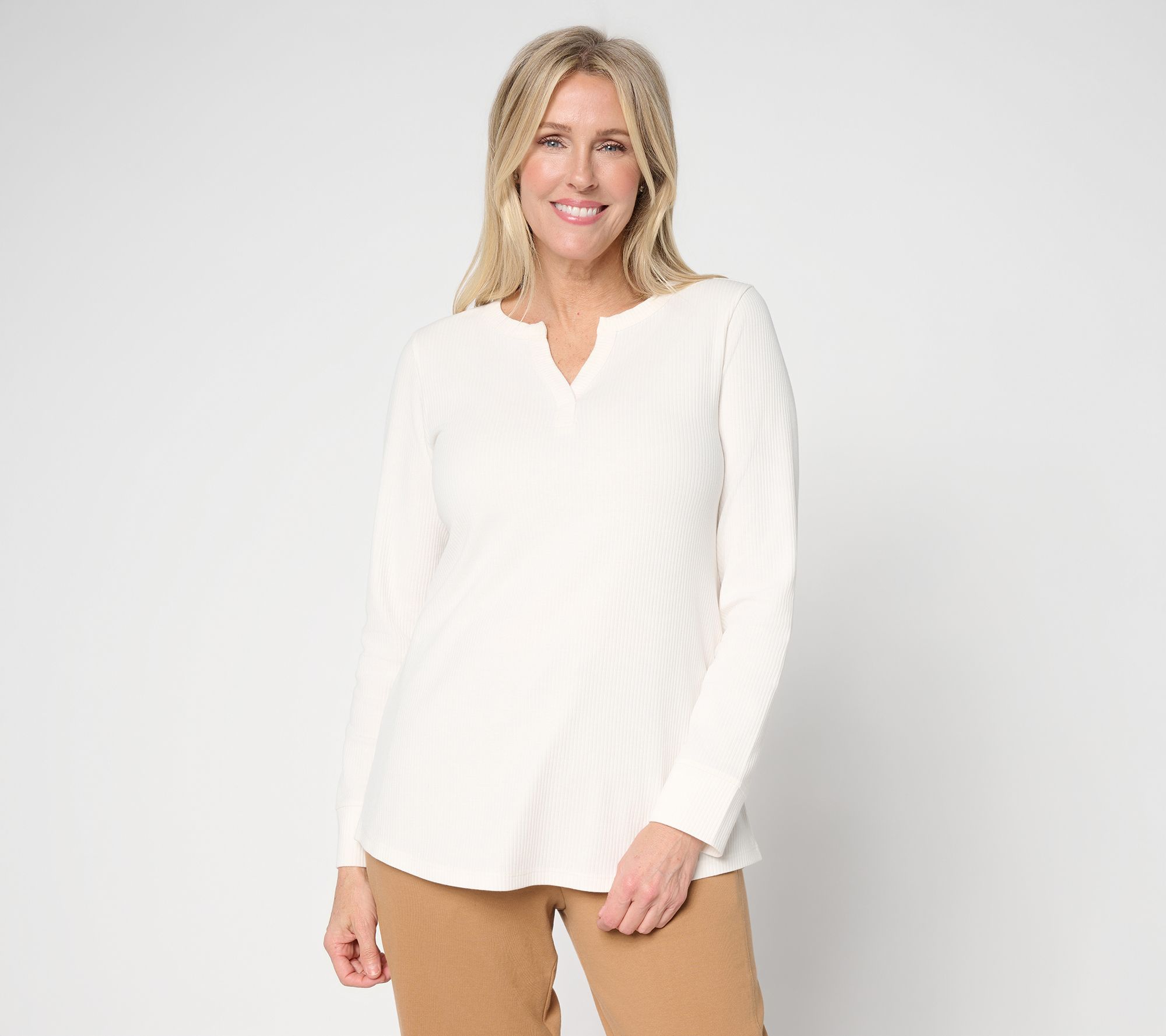 "As Is" LOGO Principles by Lori Goldstein Split V-Neck Ribbed Top