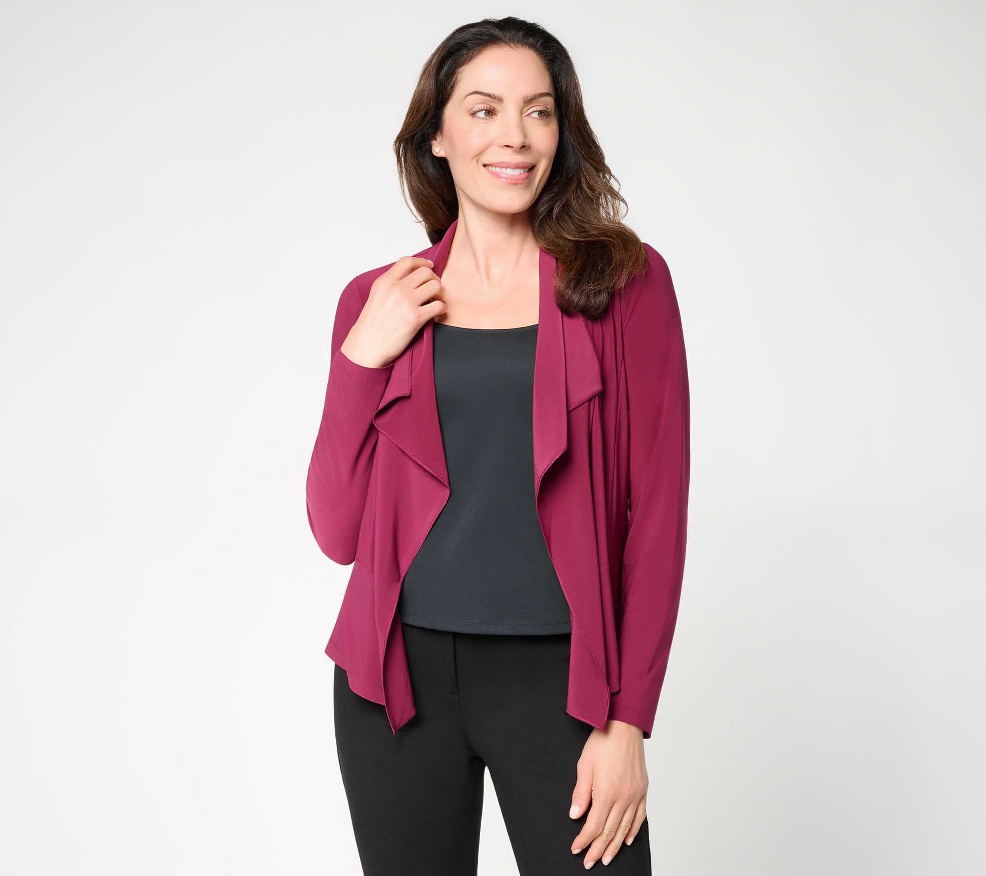  Susan Graver LK Luxe Drape Front Long Sleeve Shrug