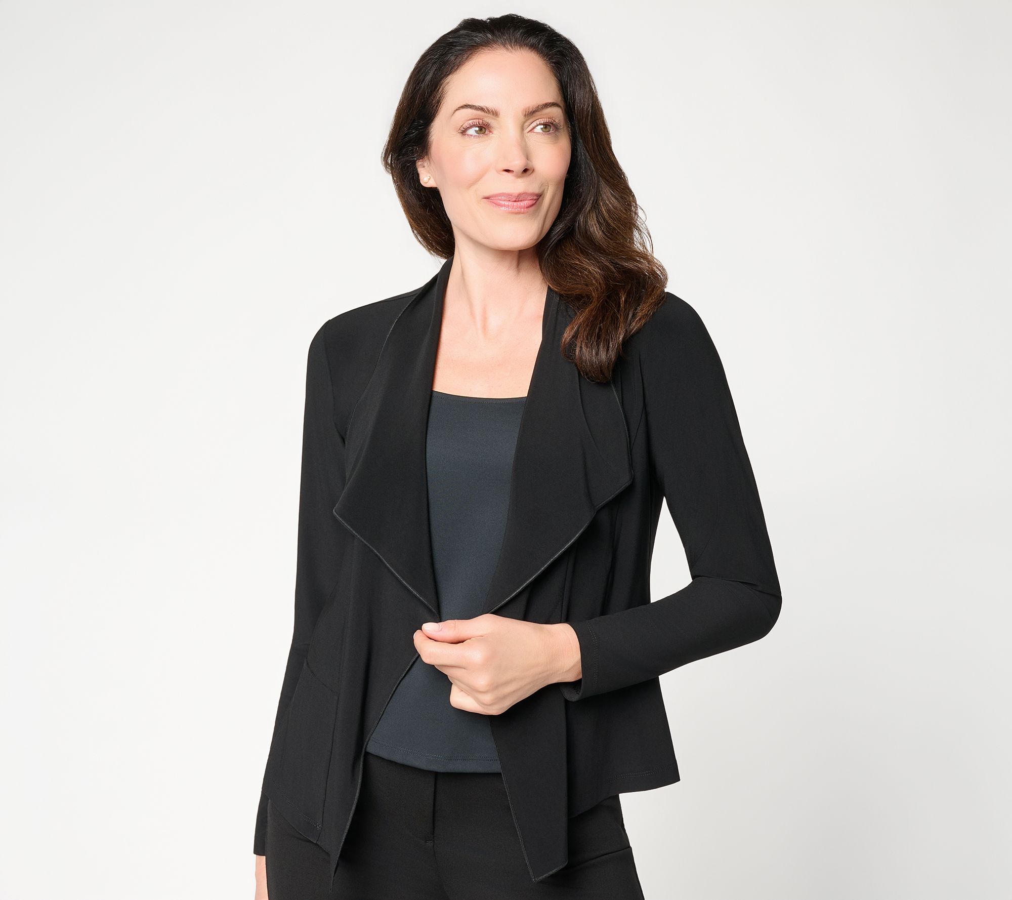 Susan Graver LK Luxe Drape Front Long Sleeve Shrug