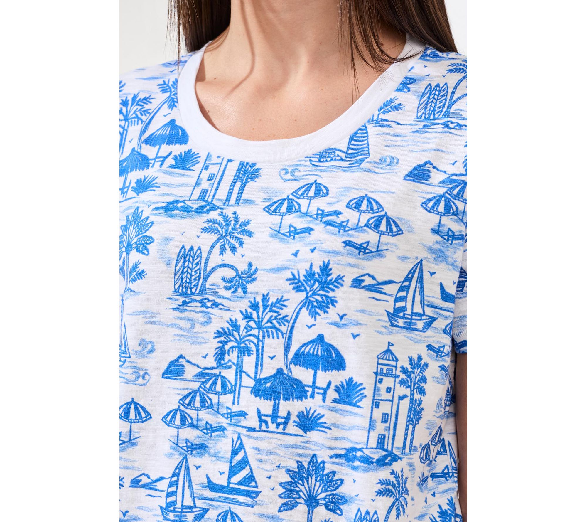 Tribal Printed Slub Knit Crew Neck Top