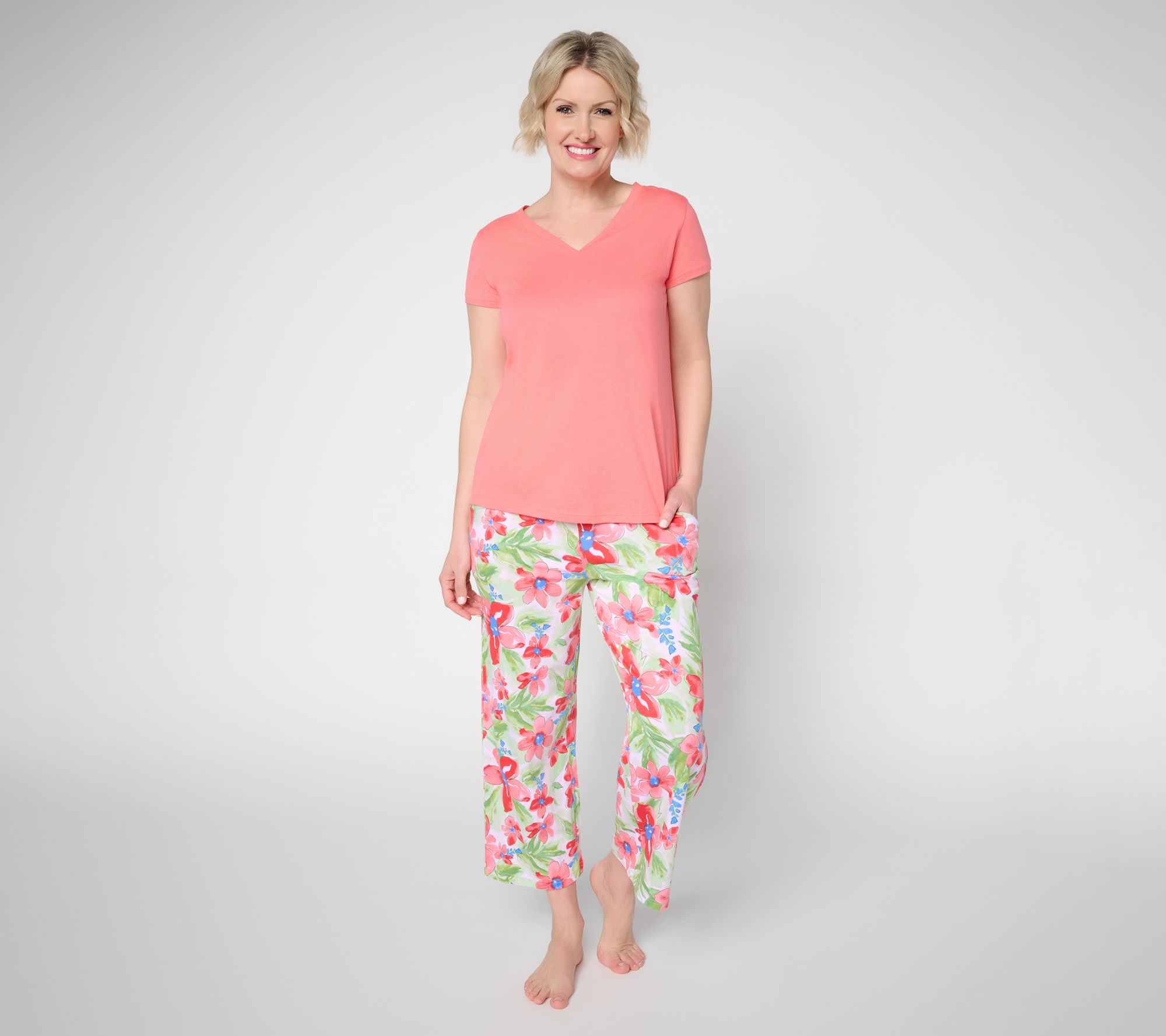 "As Is" Carole Hochman 2-Piece T-Shirt and Wide Leg Crop Pajama Set