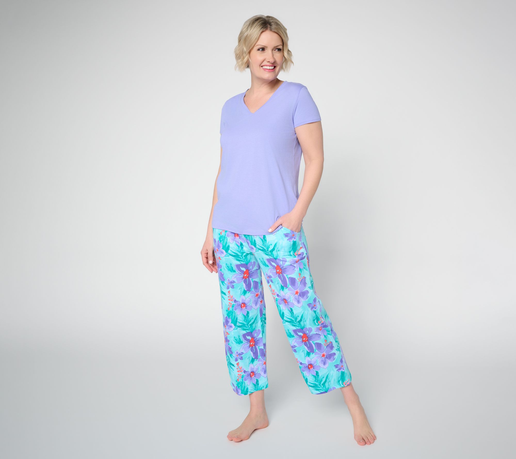 "As Is" Carole Hochman 2-Piece T-Shirt and Wide Leg Crop Pajama Set