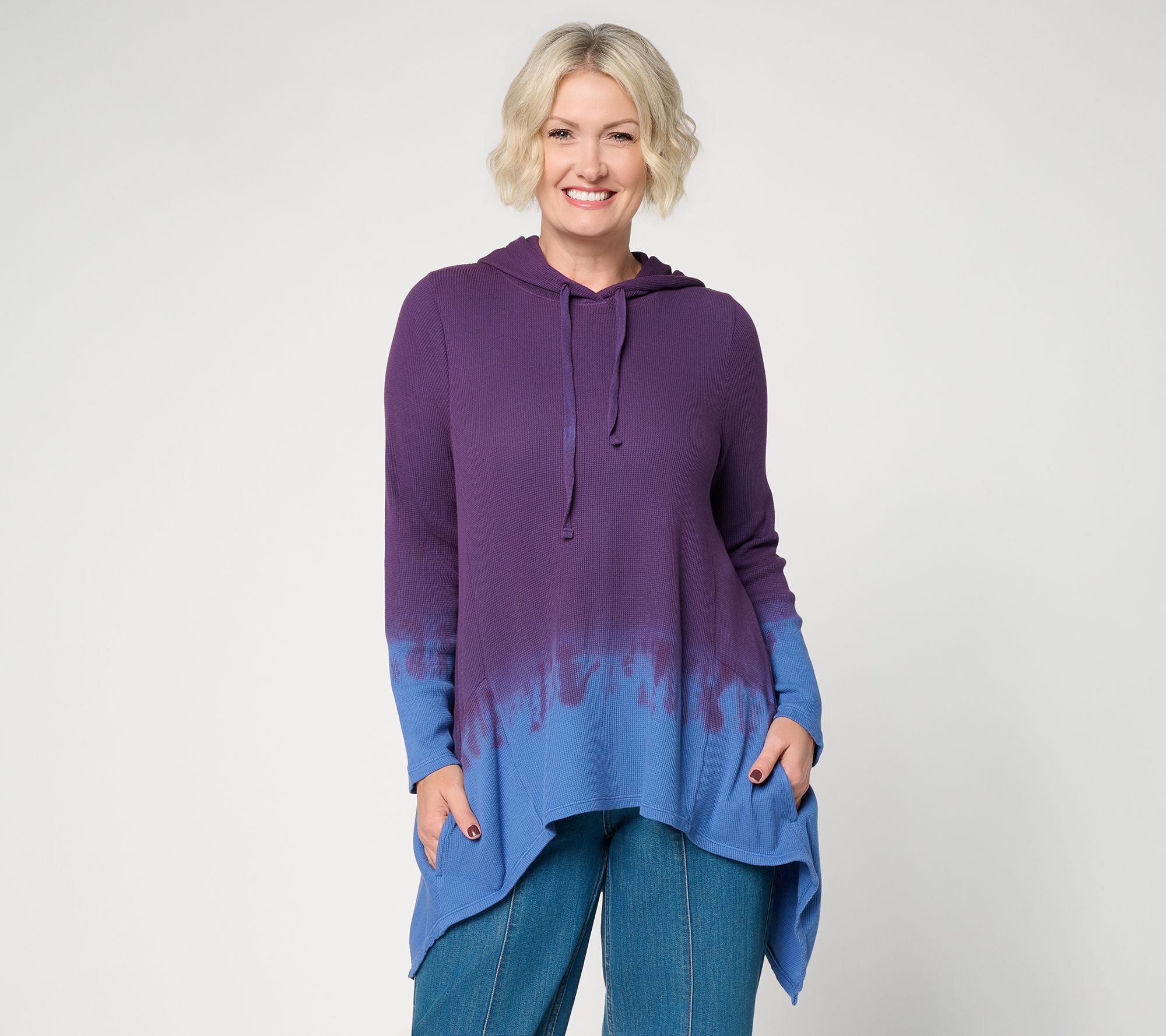 LOGO by Lori Goldstein Petite Waffle Ombre Hoodie