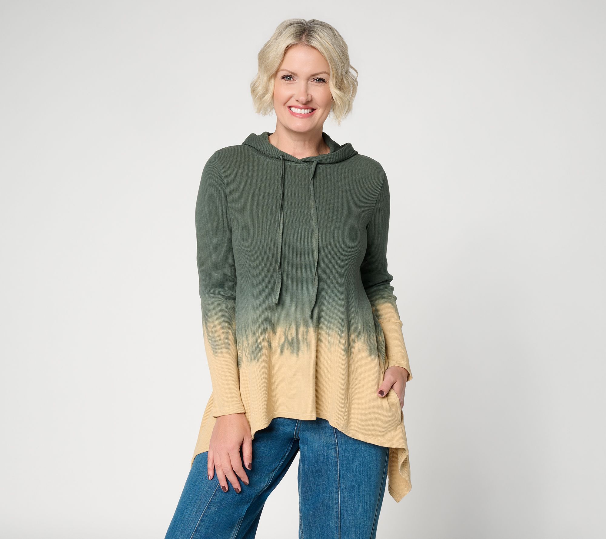 LOGO by Lori Goldstein Petite Waffle Ombre Hoodie