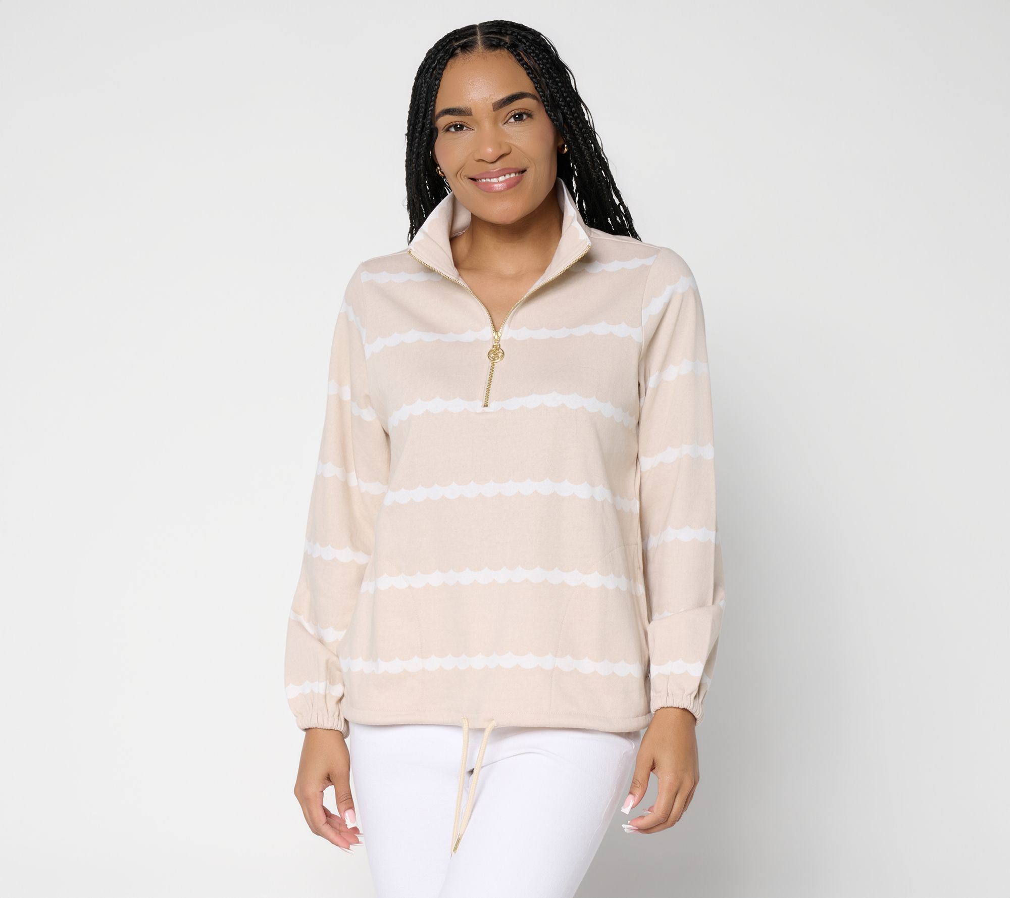 "As Is" Belle by Kim Gravel Makin Waves Scallop Stripe Half Zip Top