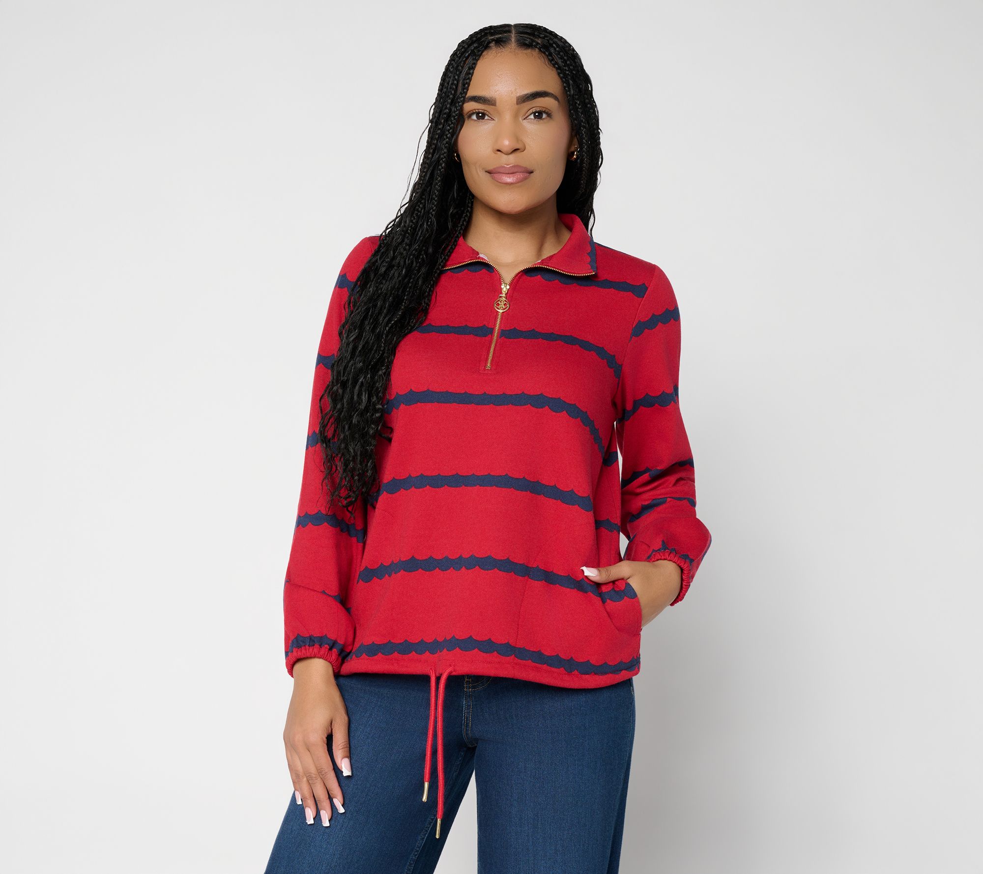 "As Is" Belle by Kim Gravel Makin Waves Scallop Stripe Half Zip Top