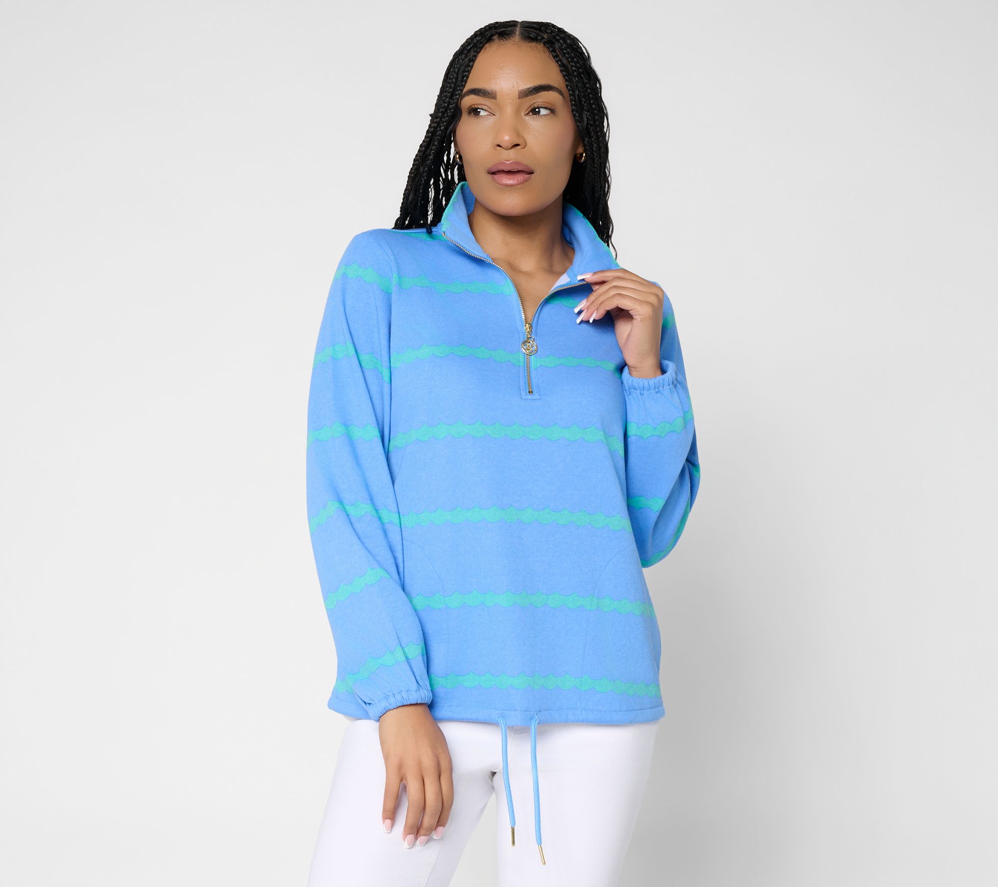 "As Is" Belle by Kim Gravel Makin Waves Scallop Stripe Half Zip Top